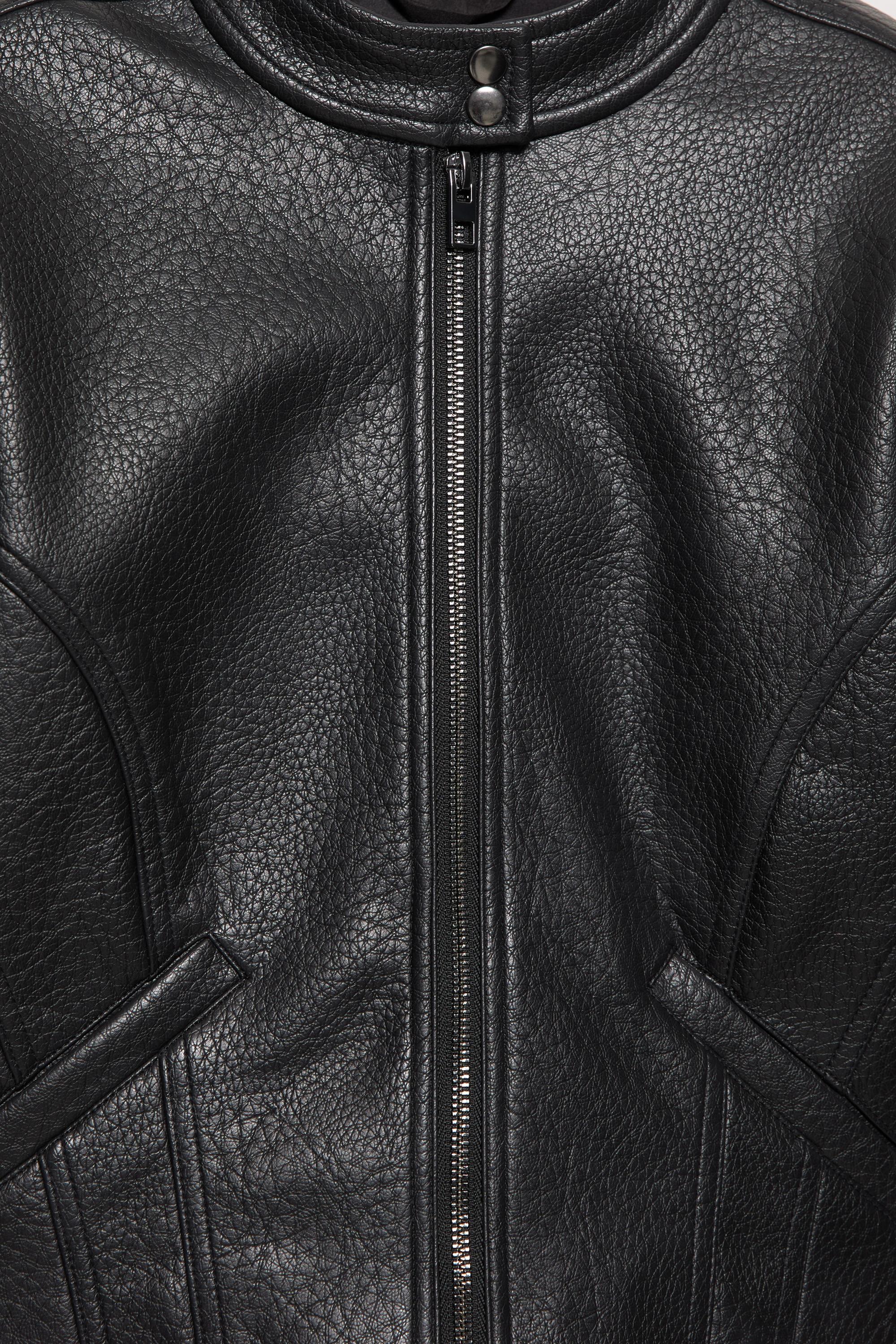 Suni deri biker ceket - Görsel 9