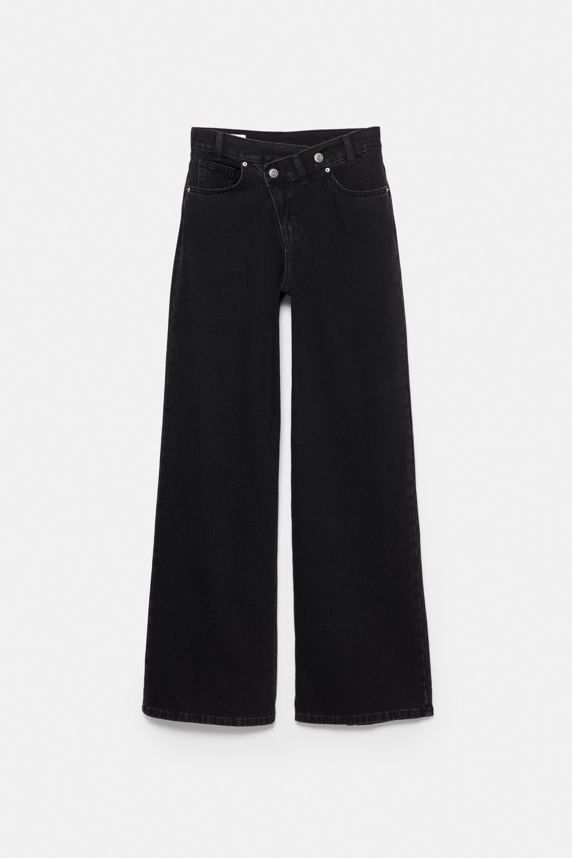 Wide leg jeans with crossover waistband — Black