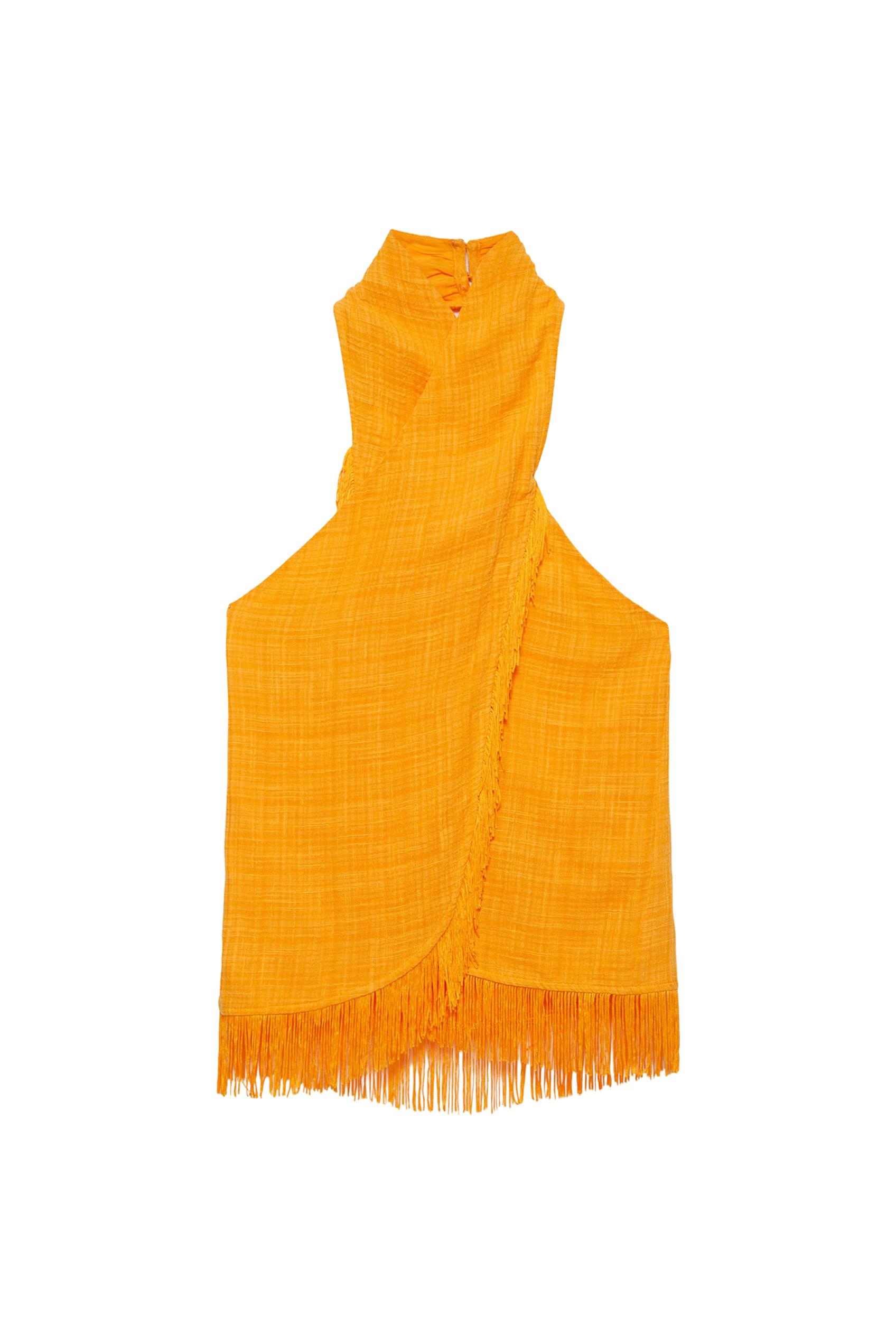 Fringed crossover halter top — Orange