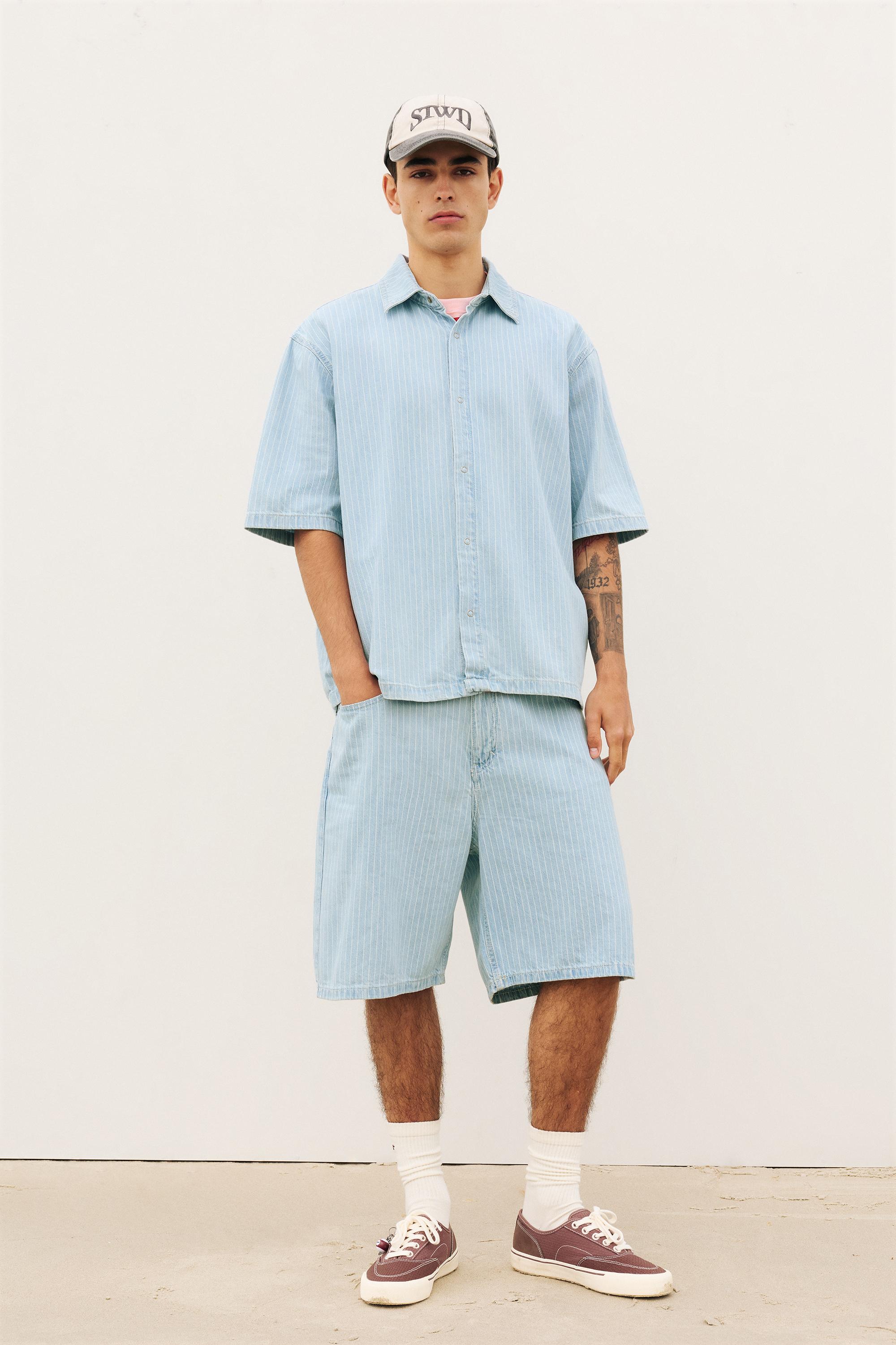 Denim striped short sleeve shirt — Pale indigo