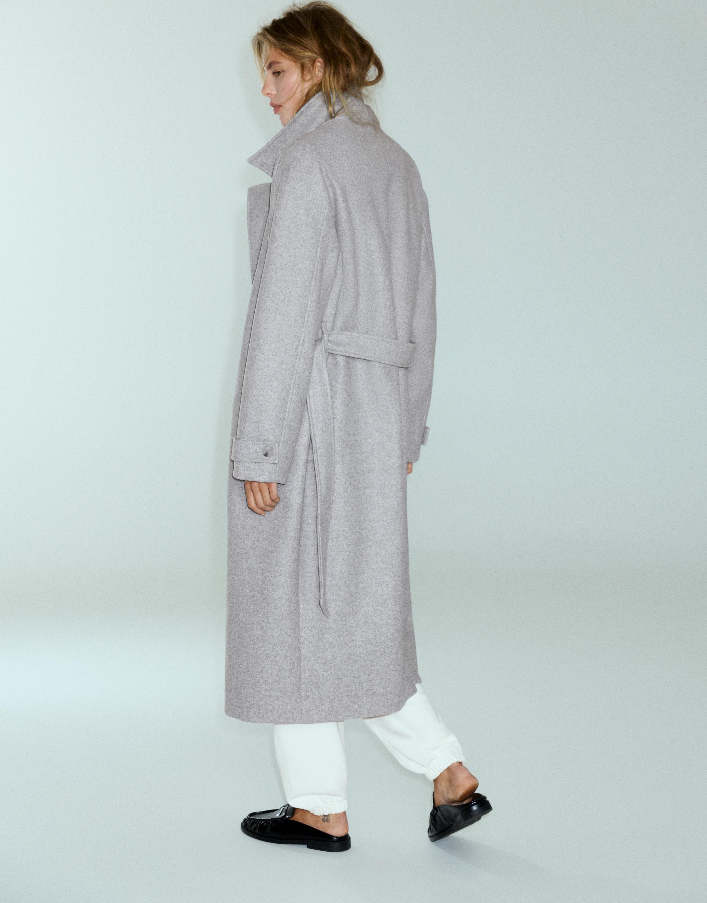 Long belted coat — Medium grey