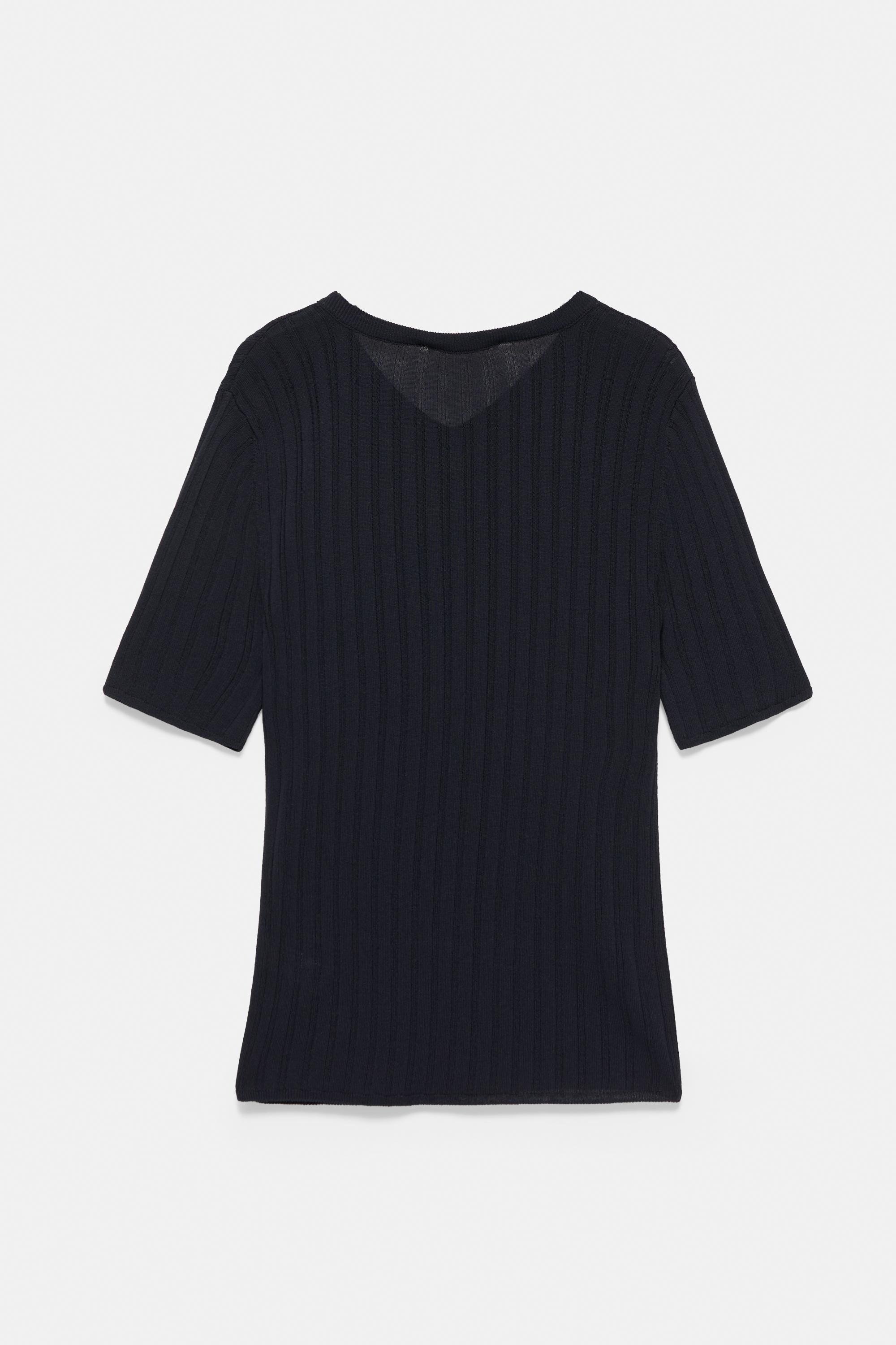 Ribbed V-neck top — Navy