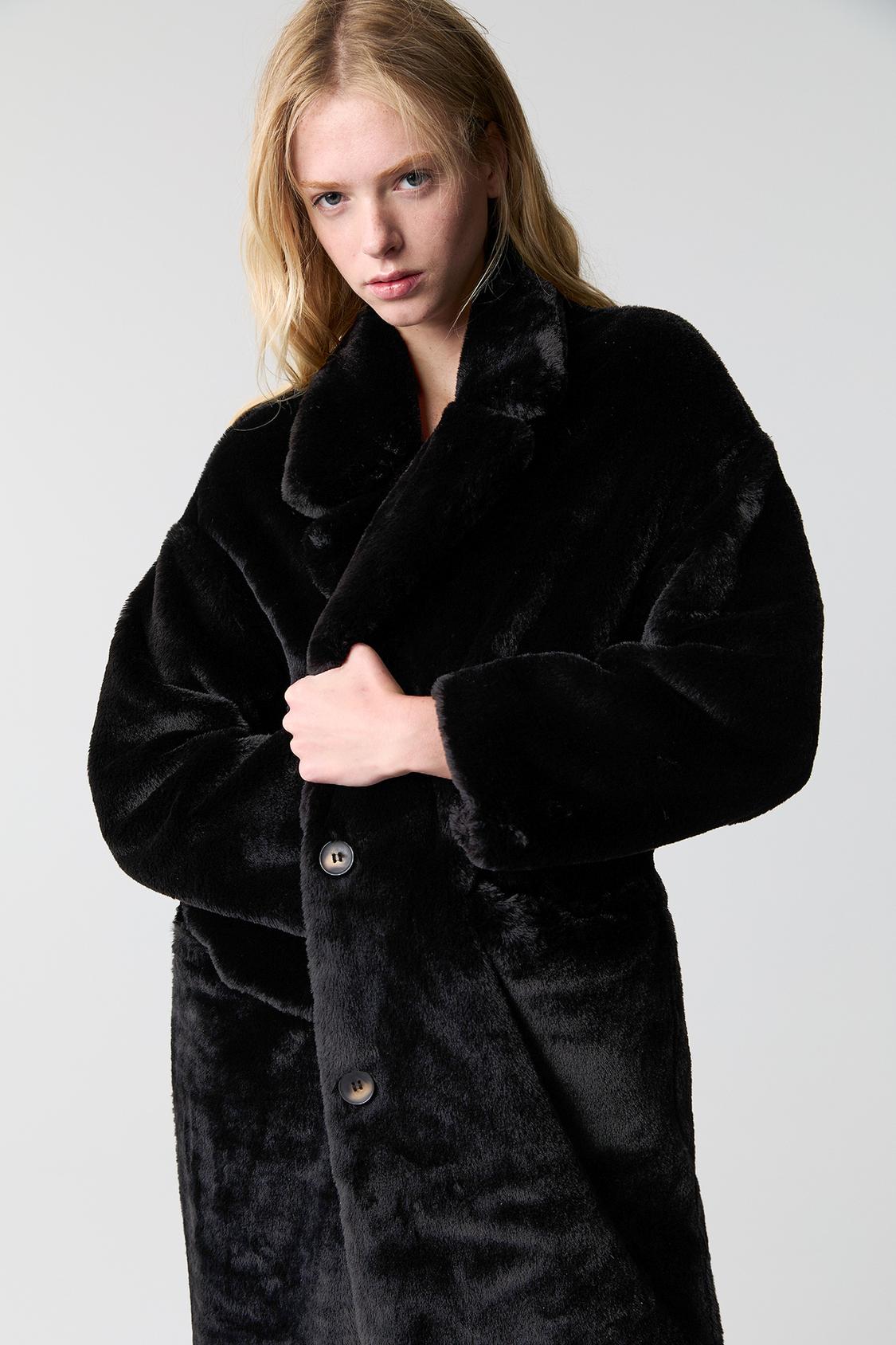 Faux Fur Abrigo Largo Pelo Negro Abrigo Largo Efecto Pelo PULL&BEAR