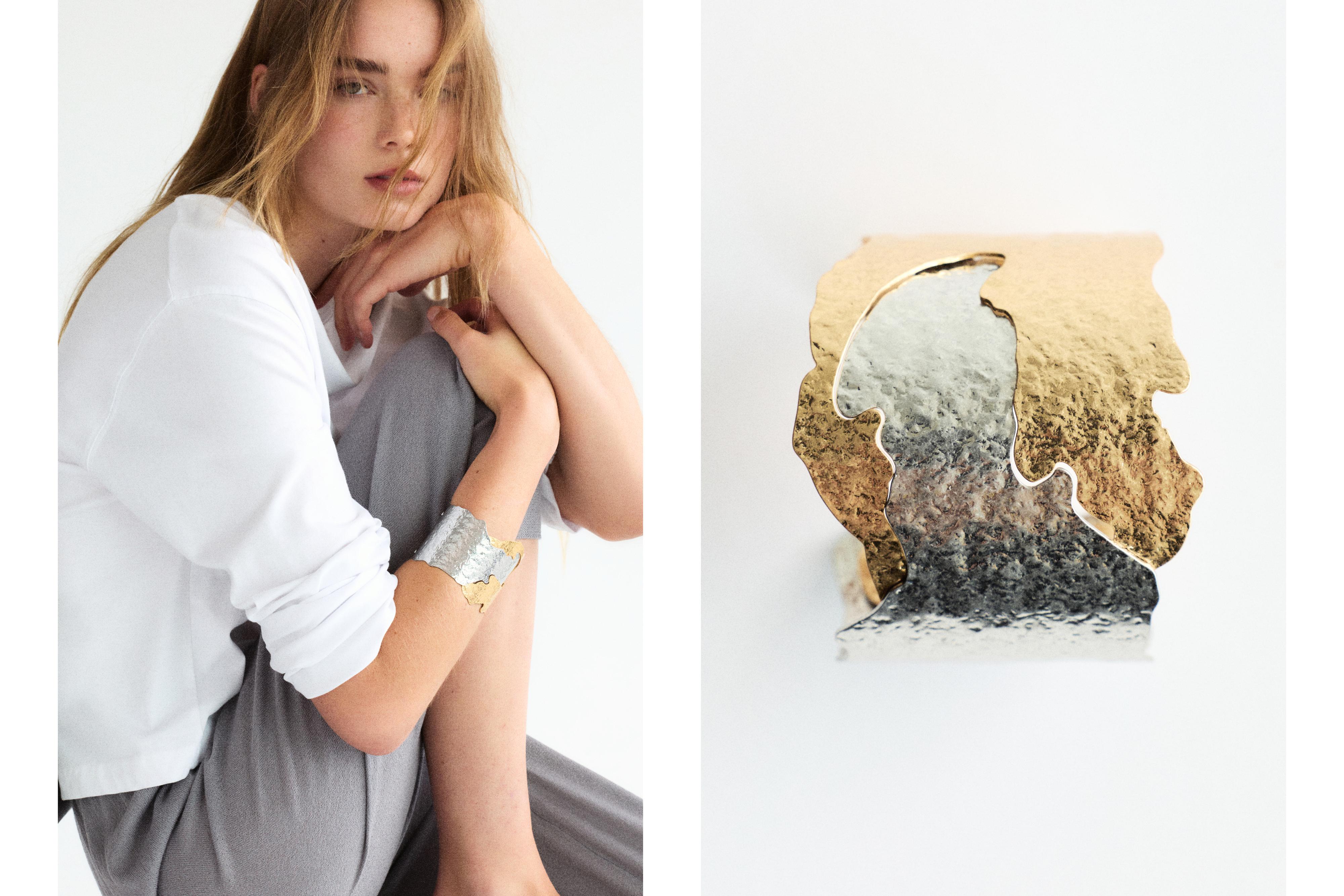 Mixed texture cuff bracelet — Gold