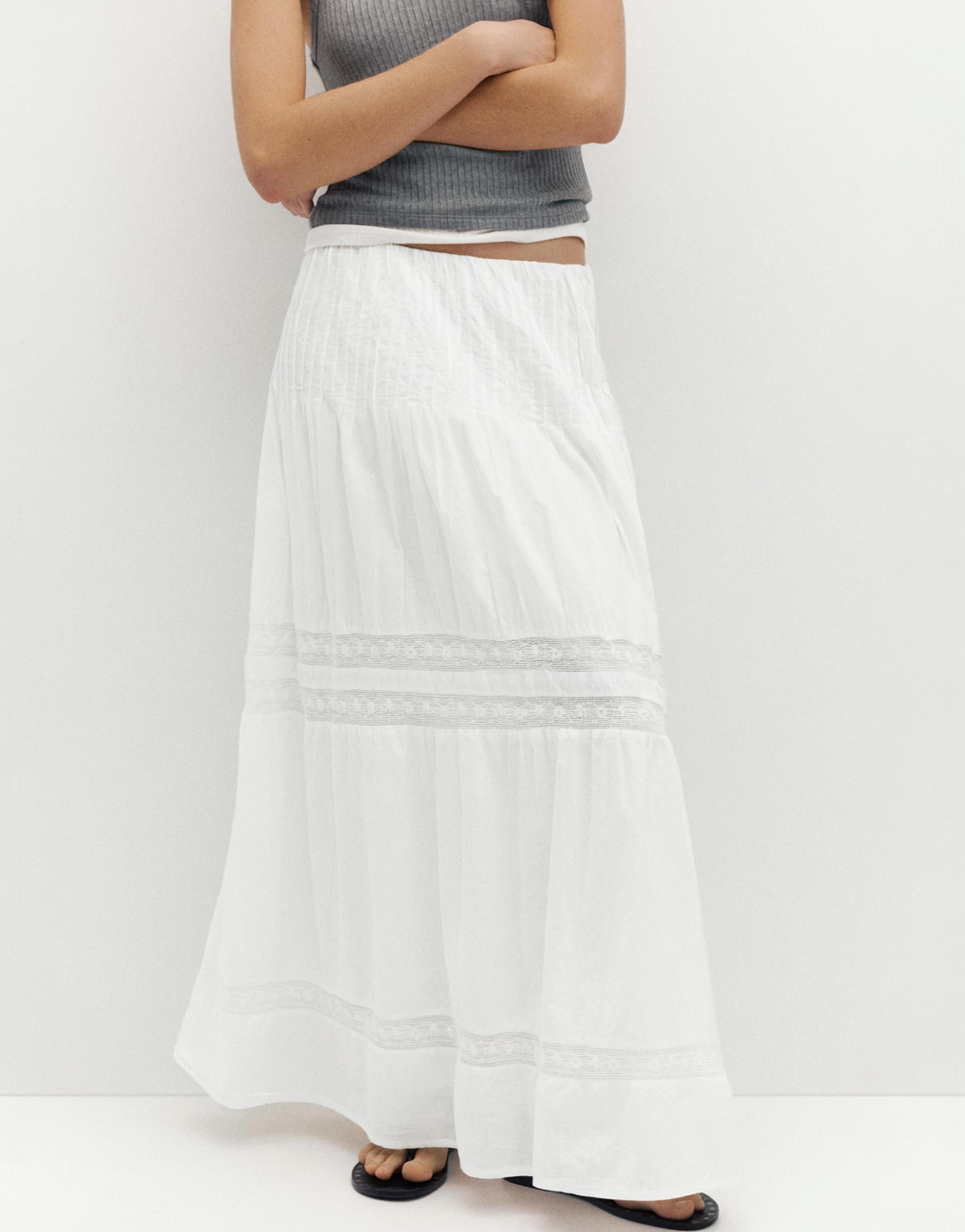 White tiered long skirt — White