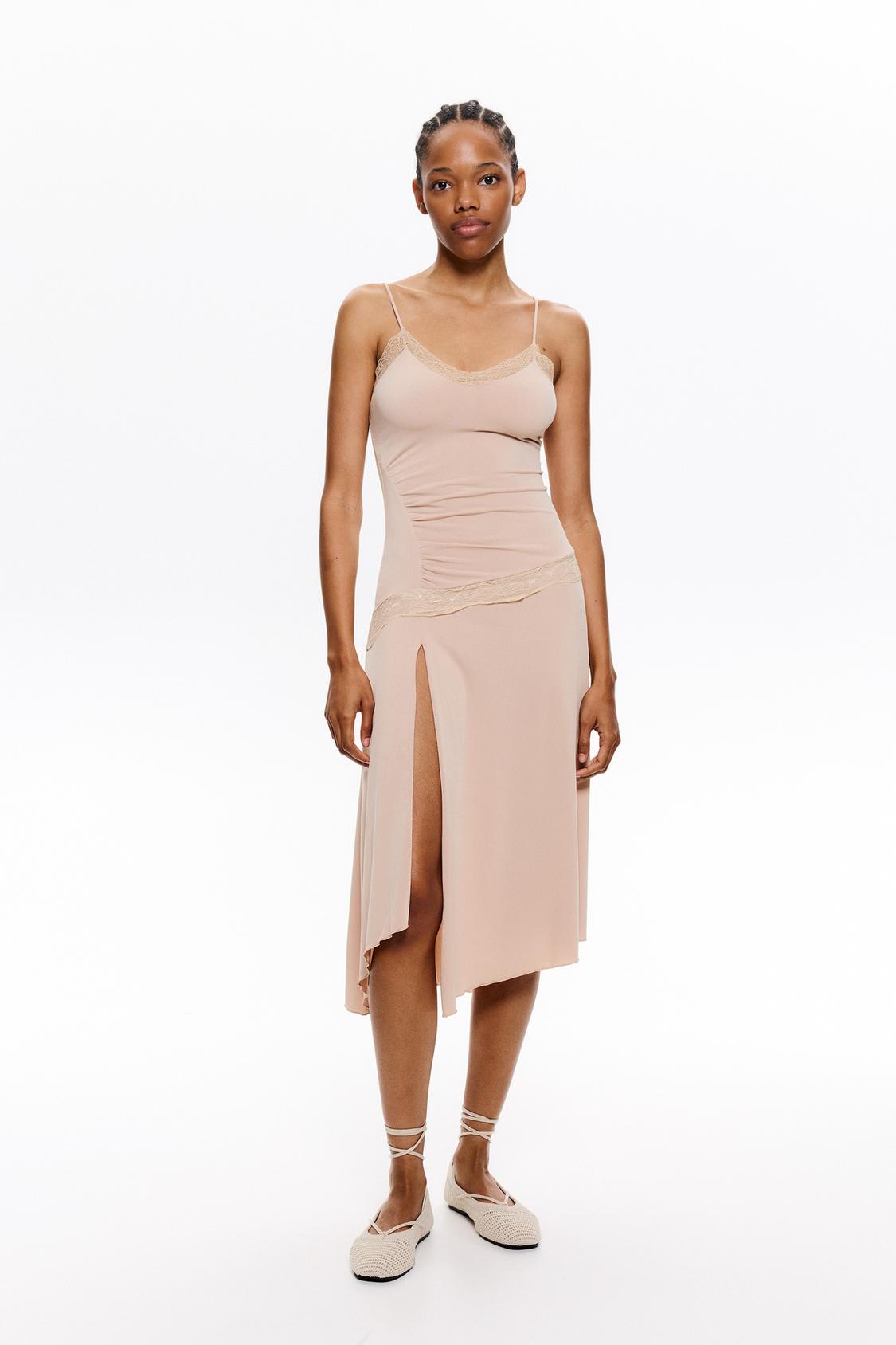 Vestido Blanco Vestido Midi Vestido Lencero Pull And Bear Pull Bear