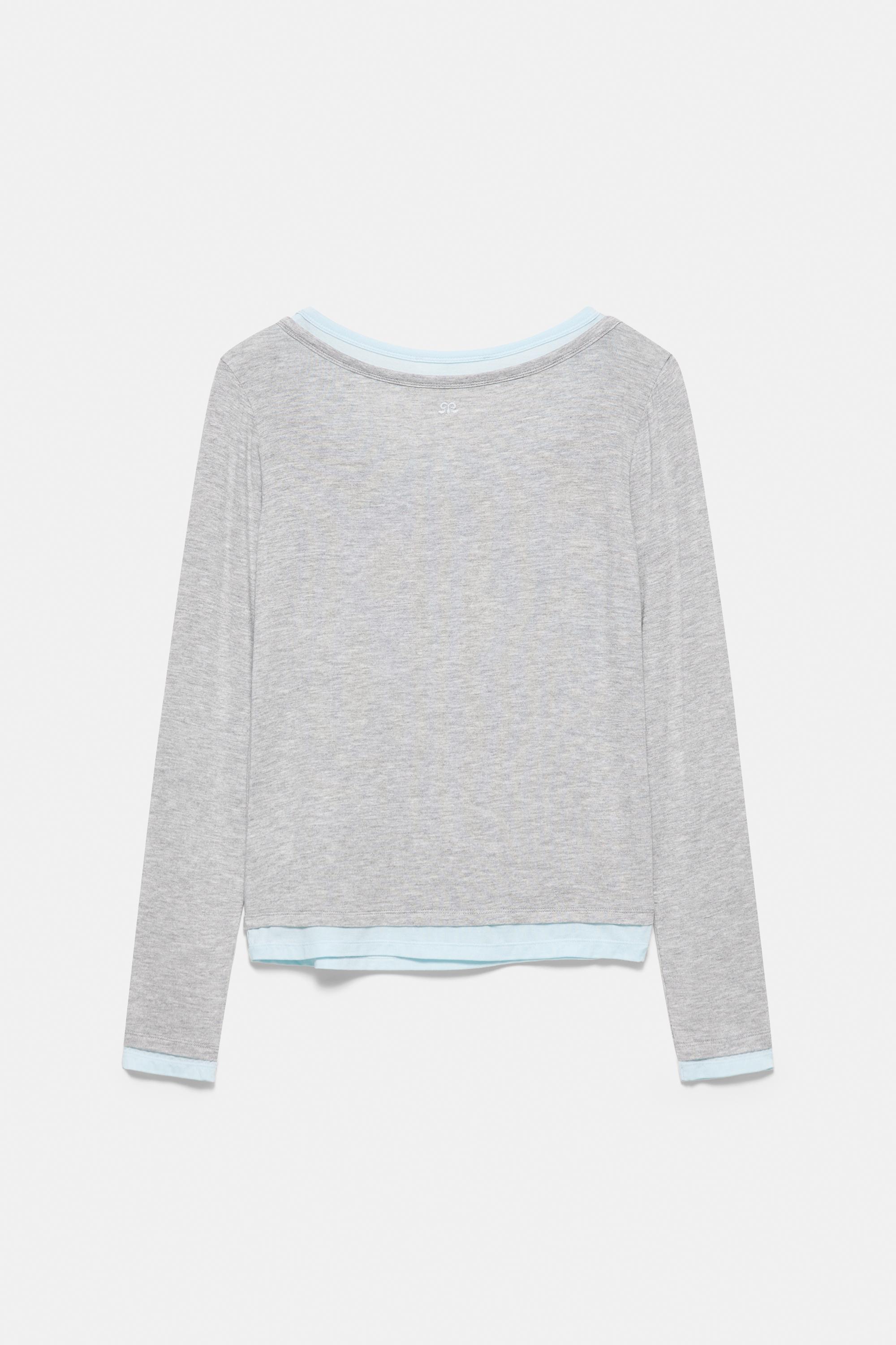 Buttoned double-layer T-shirt — Grey marl
