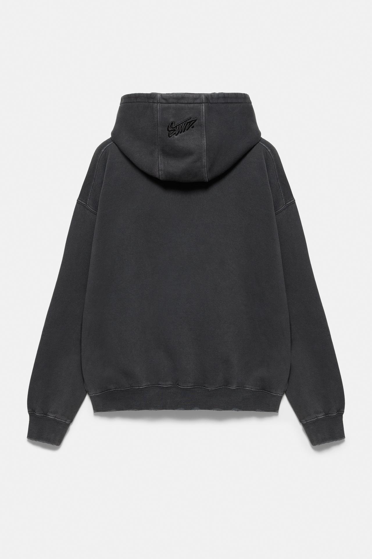 STWD hood zip-up sweatshirt — Black