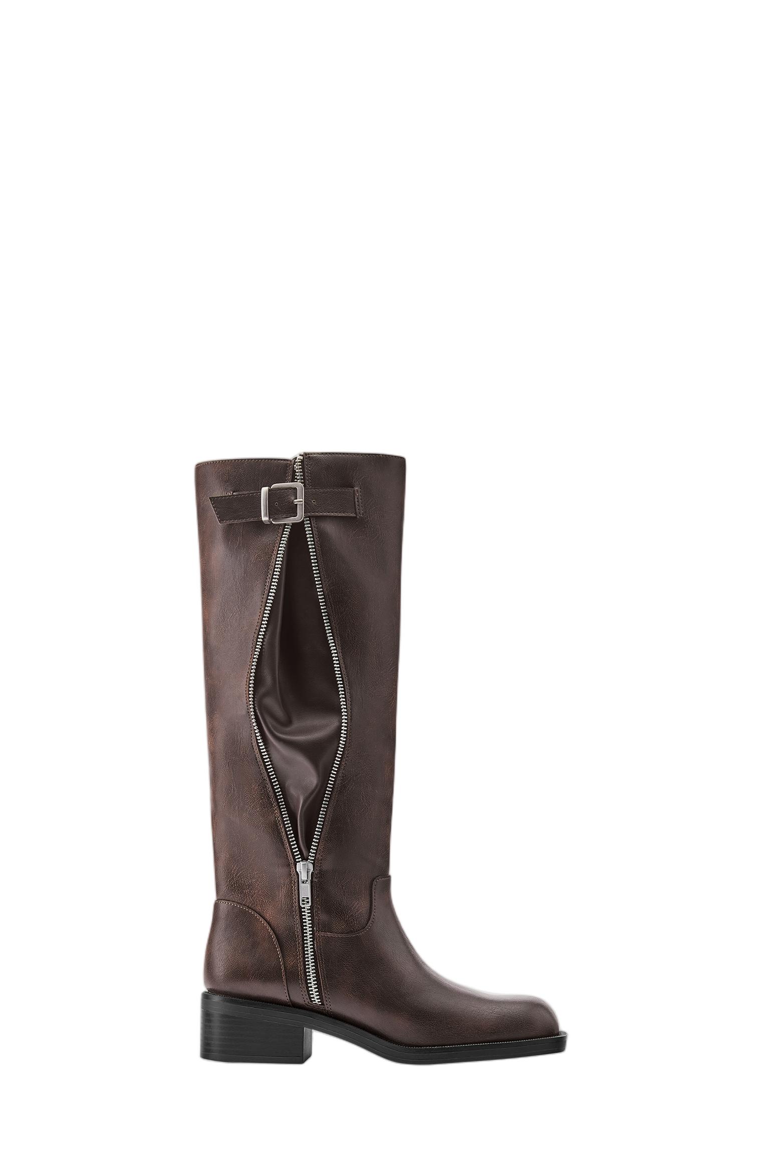 High-leg boots with decorative zip — Brown