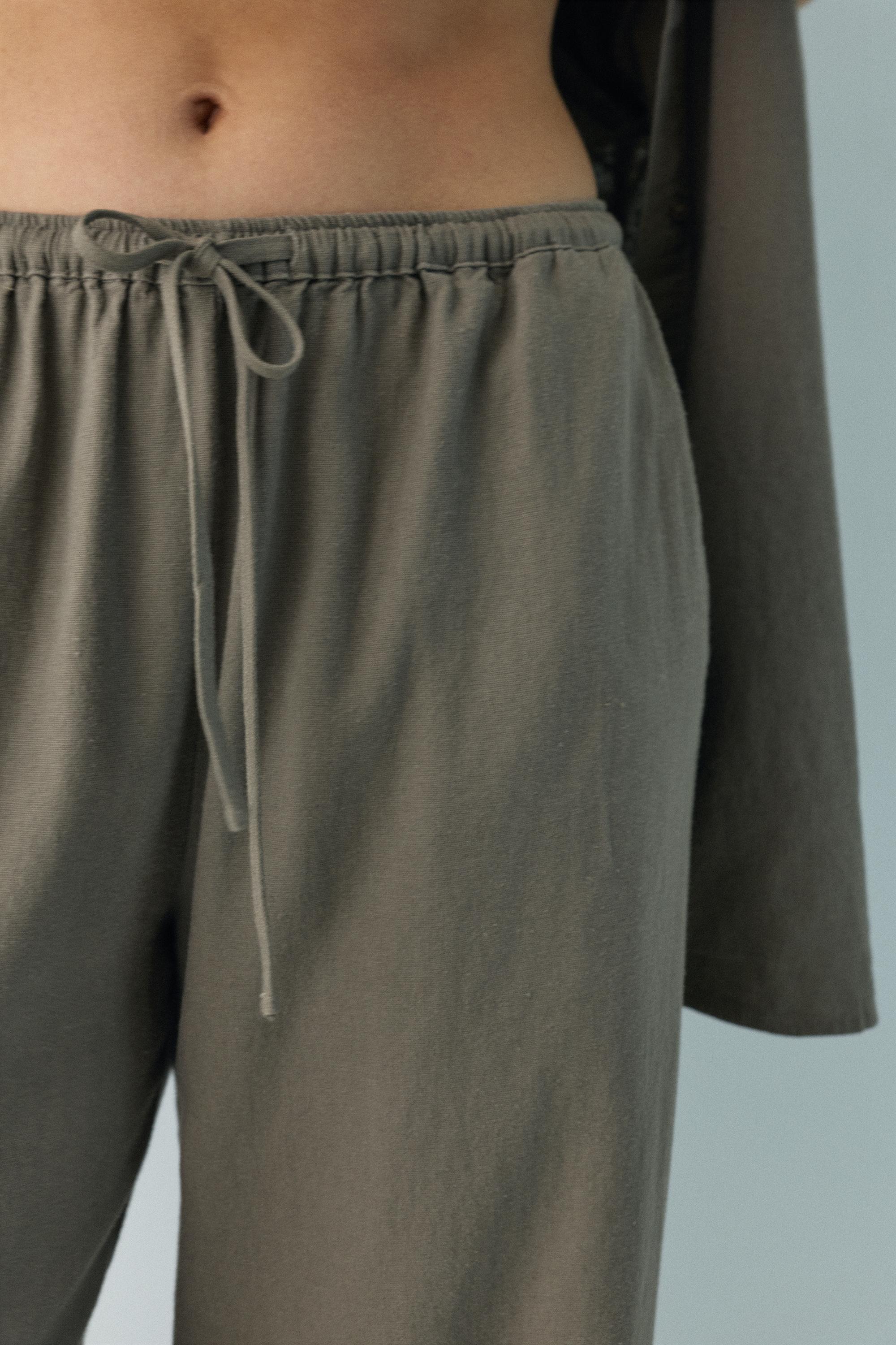 Flowy trousers with linen — Mole brown