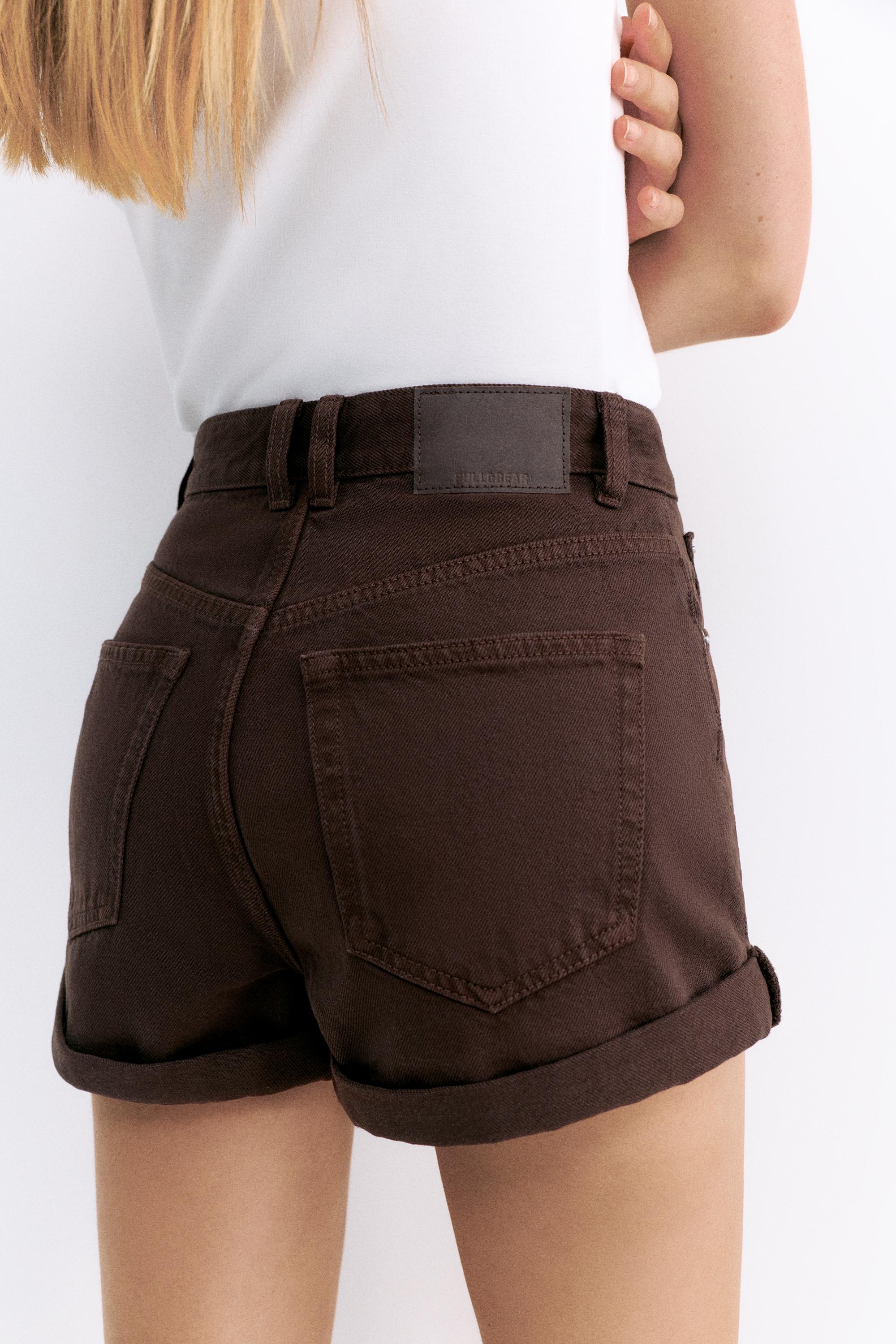 Mom fit paçası kıvrık denim şort - Görsel 17