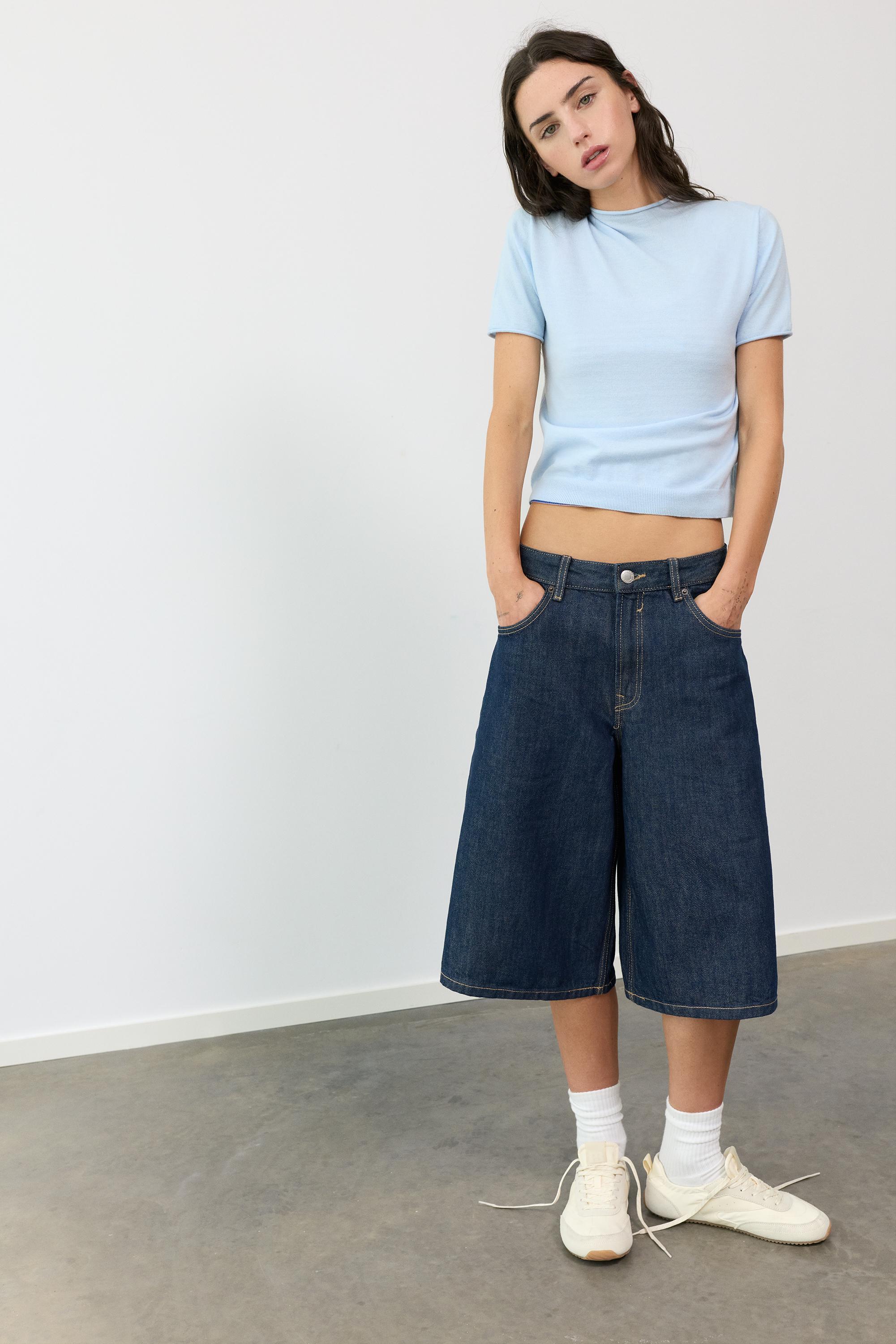 Fine knit short sleeve T-shirt — Pastel blue