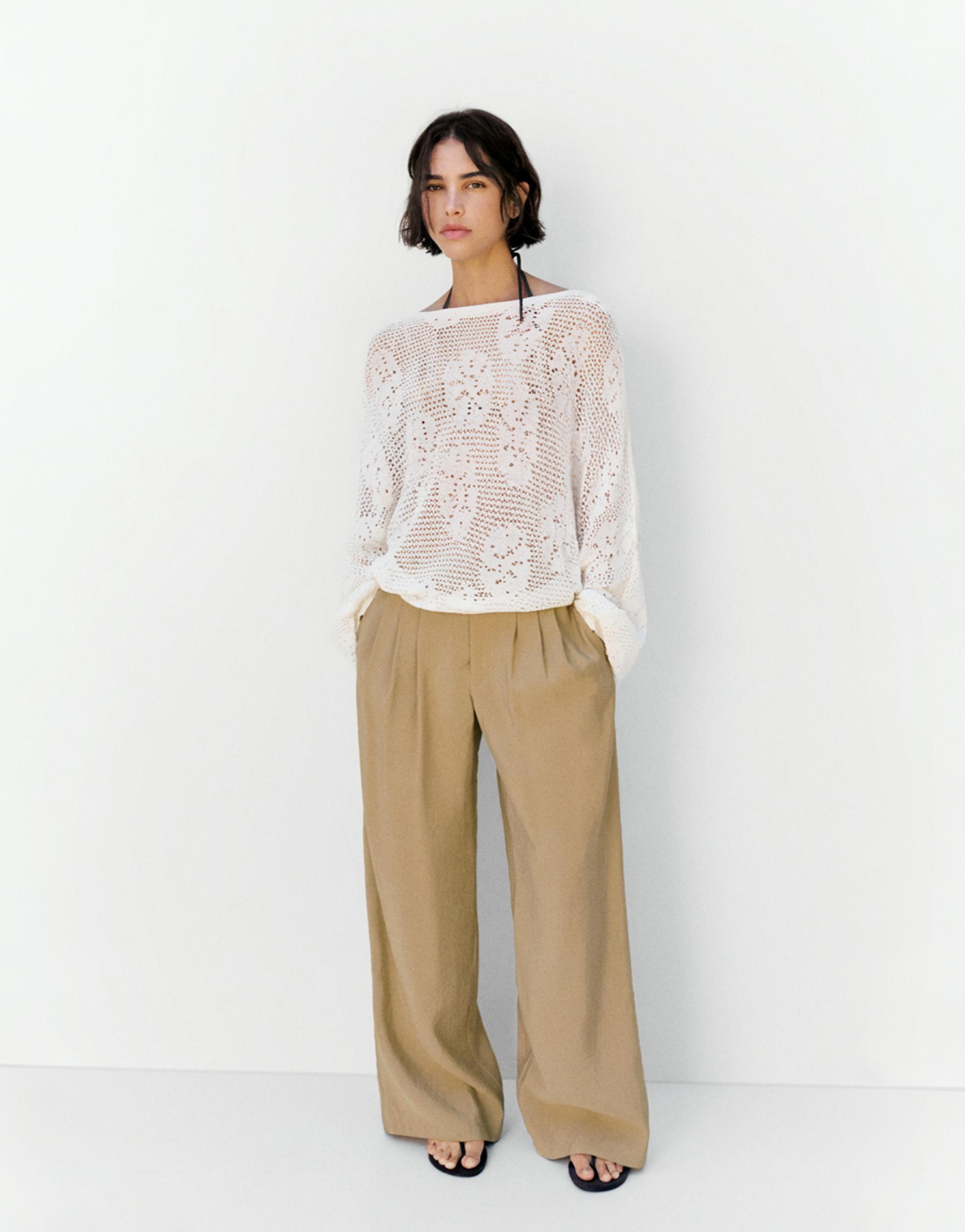 Wide-leg darted trousers — Light camel