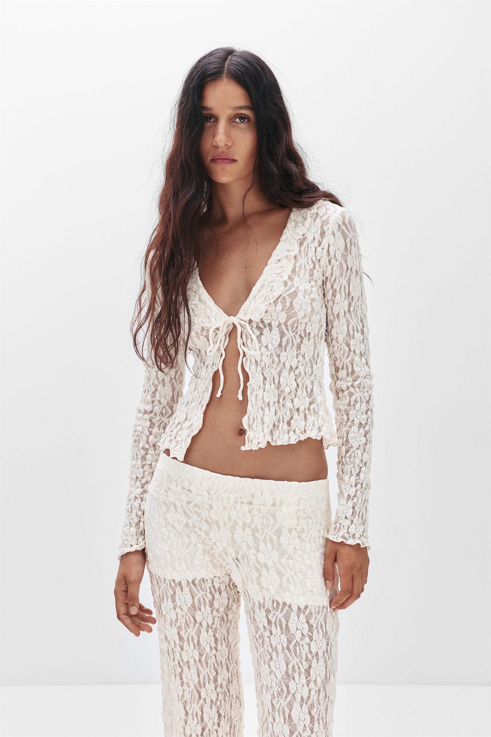 Bluse Mit Spitzenvolants