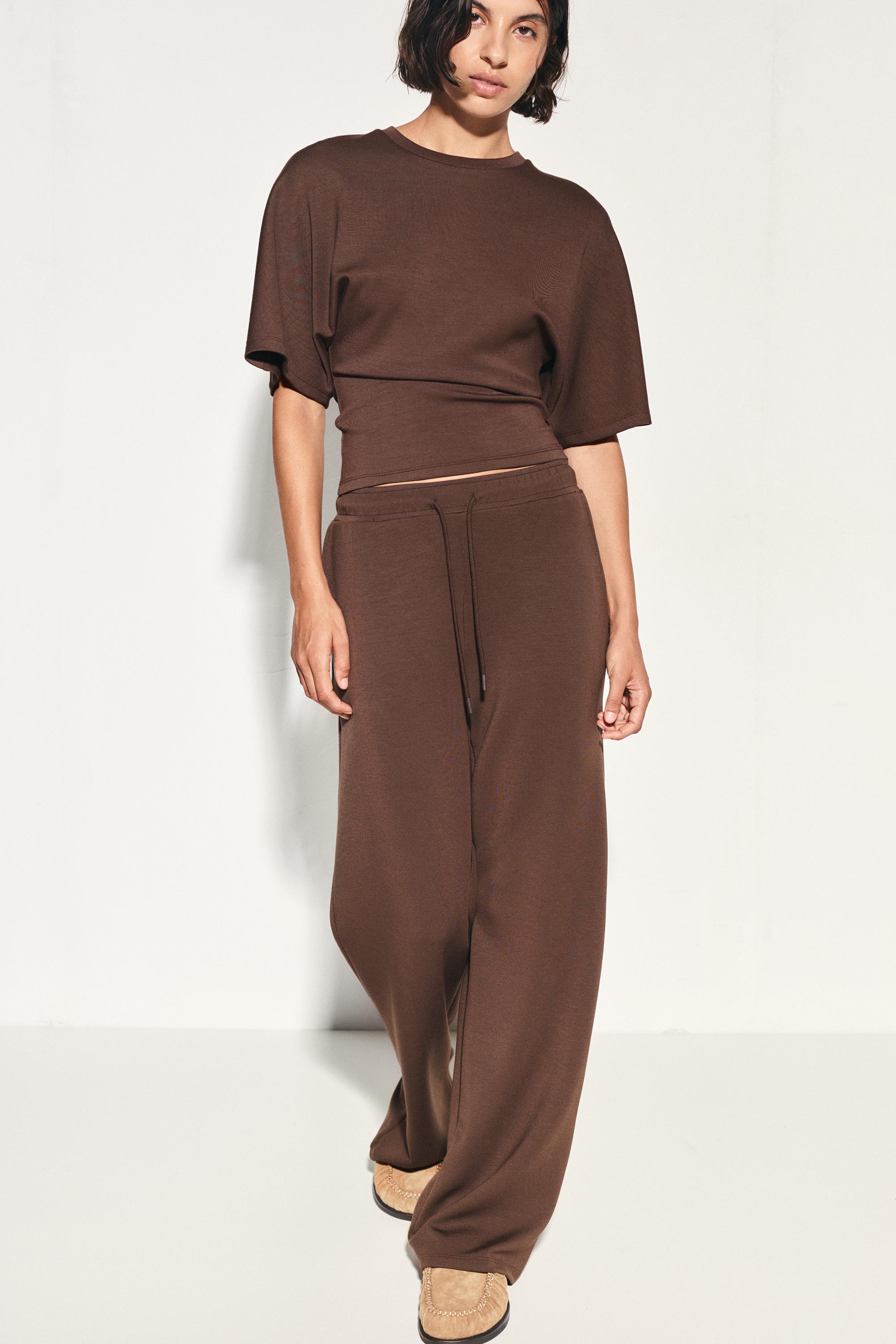 Modal wide-leg trousers — Brown