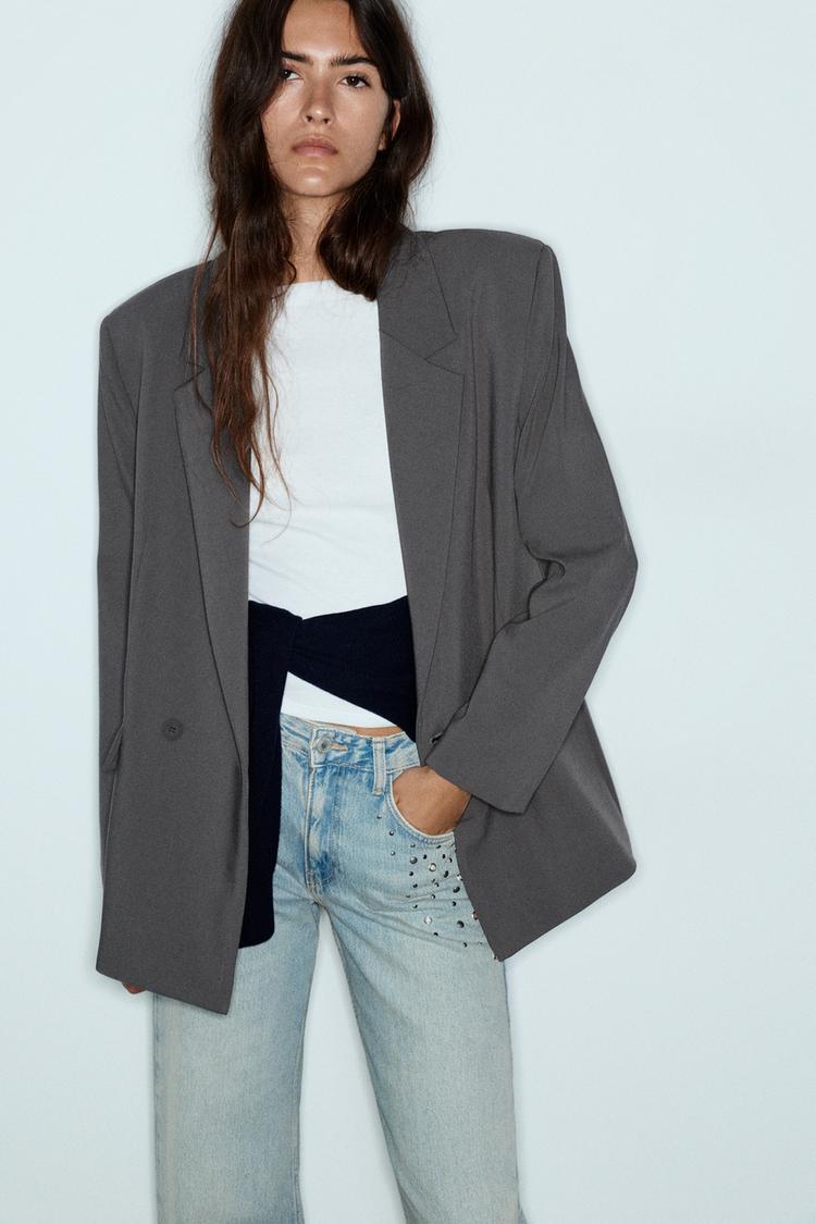 Double-breasted blazer — Medium grey