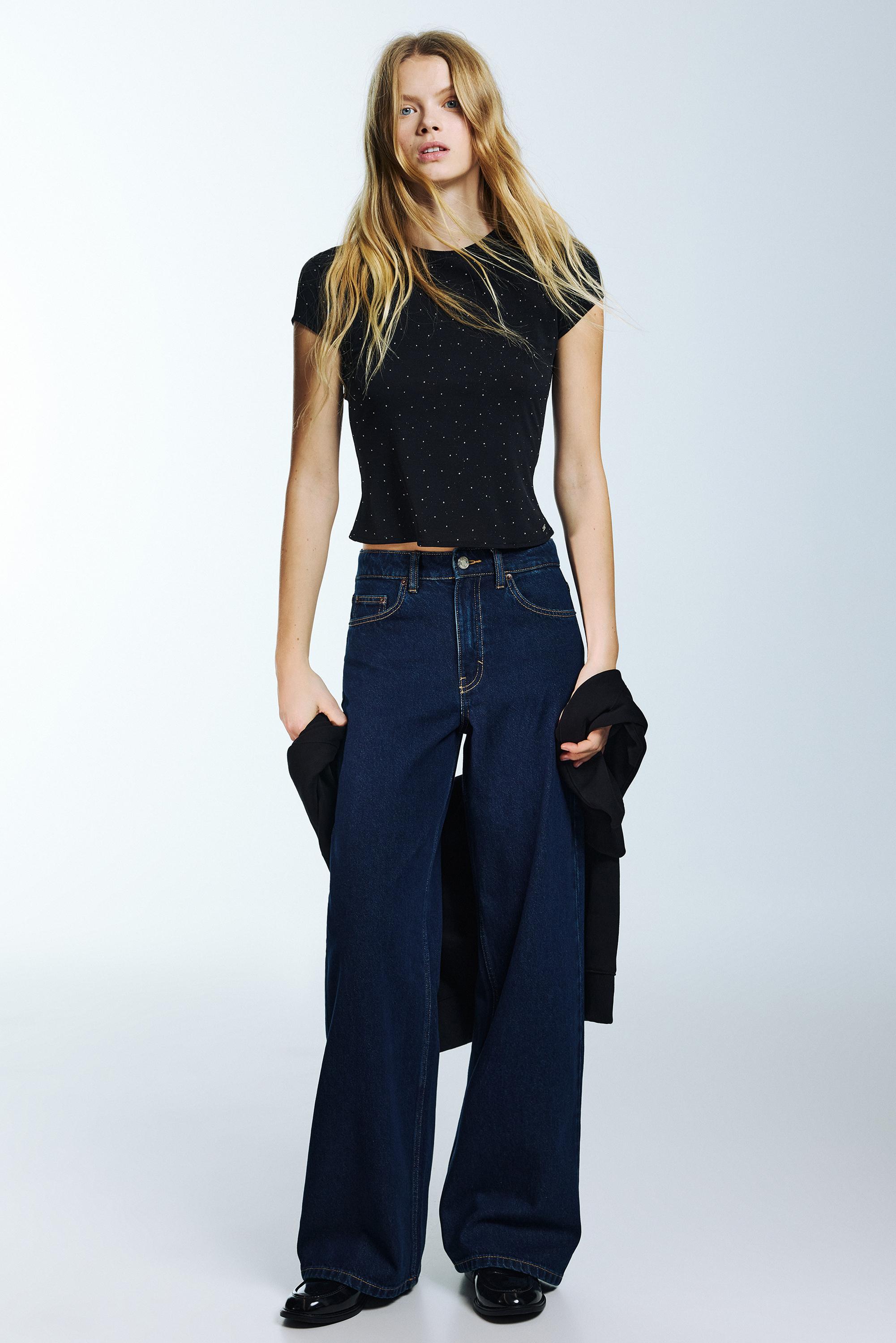 High-waist wide-leg jeans — Navy