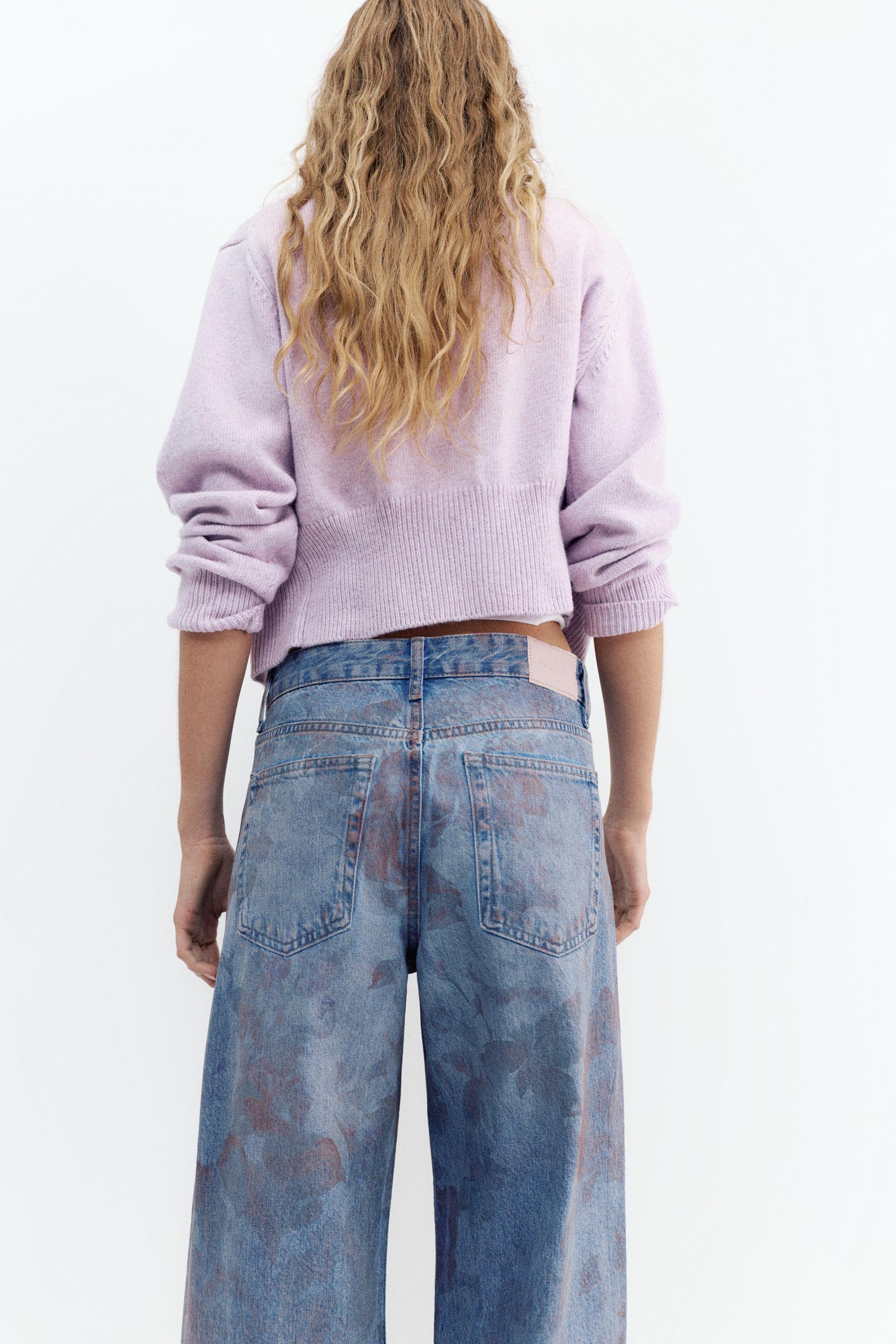 Floral baggy jeans — Medium blue