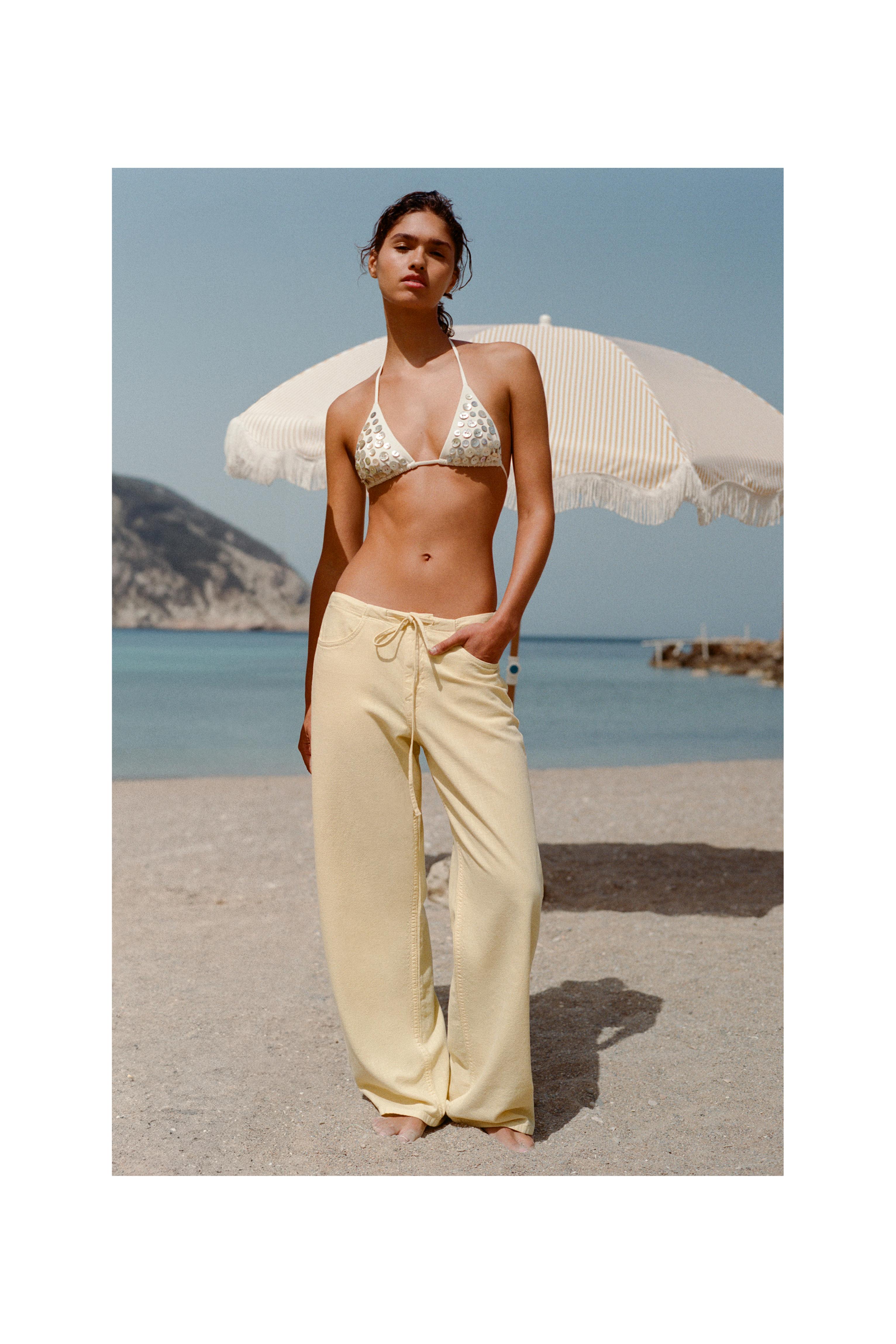 Yellow straight jeans with drawstring — Yellow