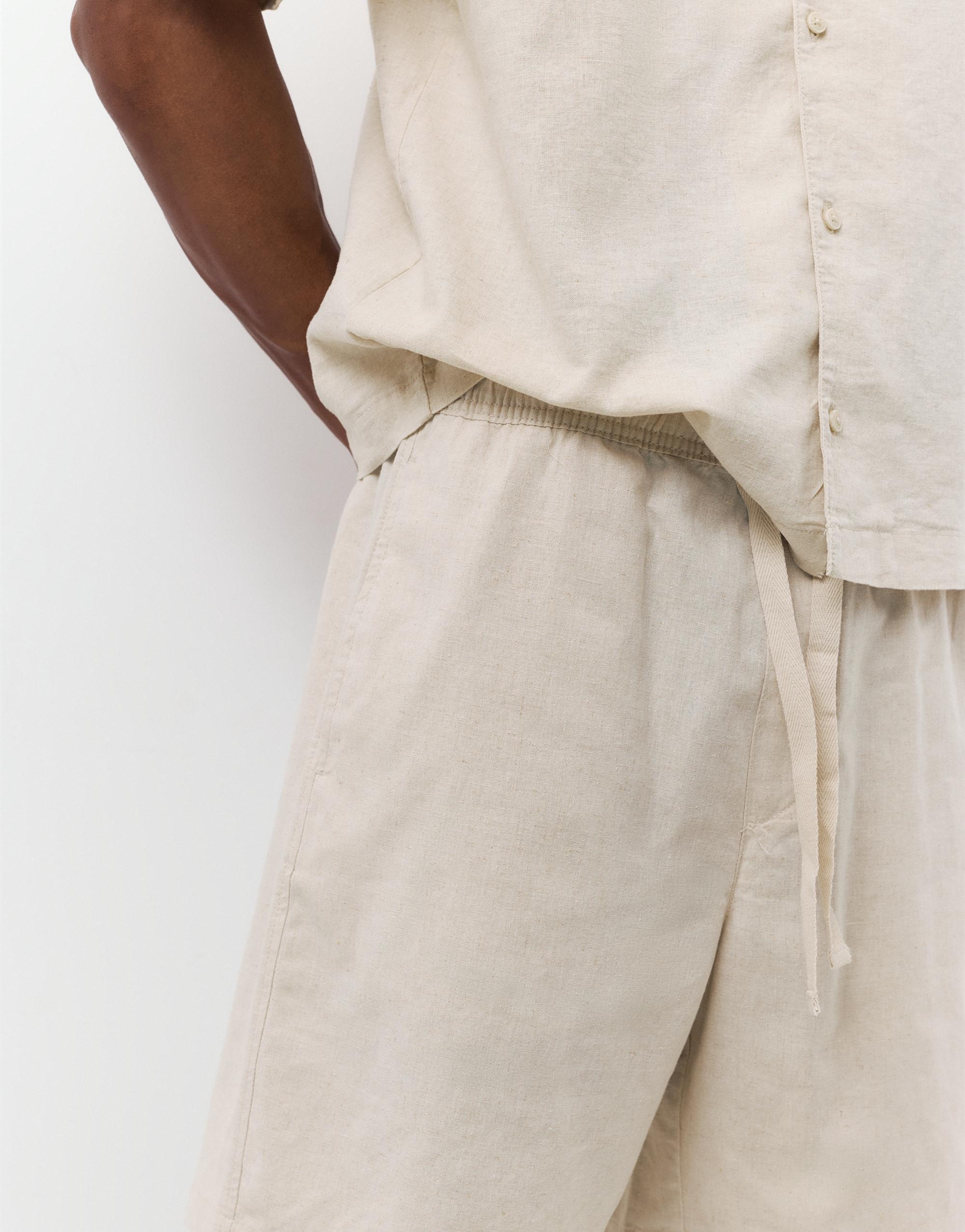 Linen blend Bermuda joggers — Beige