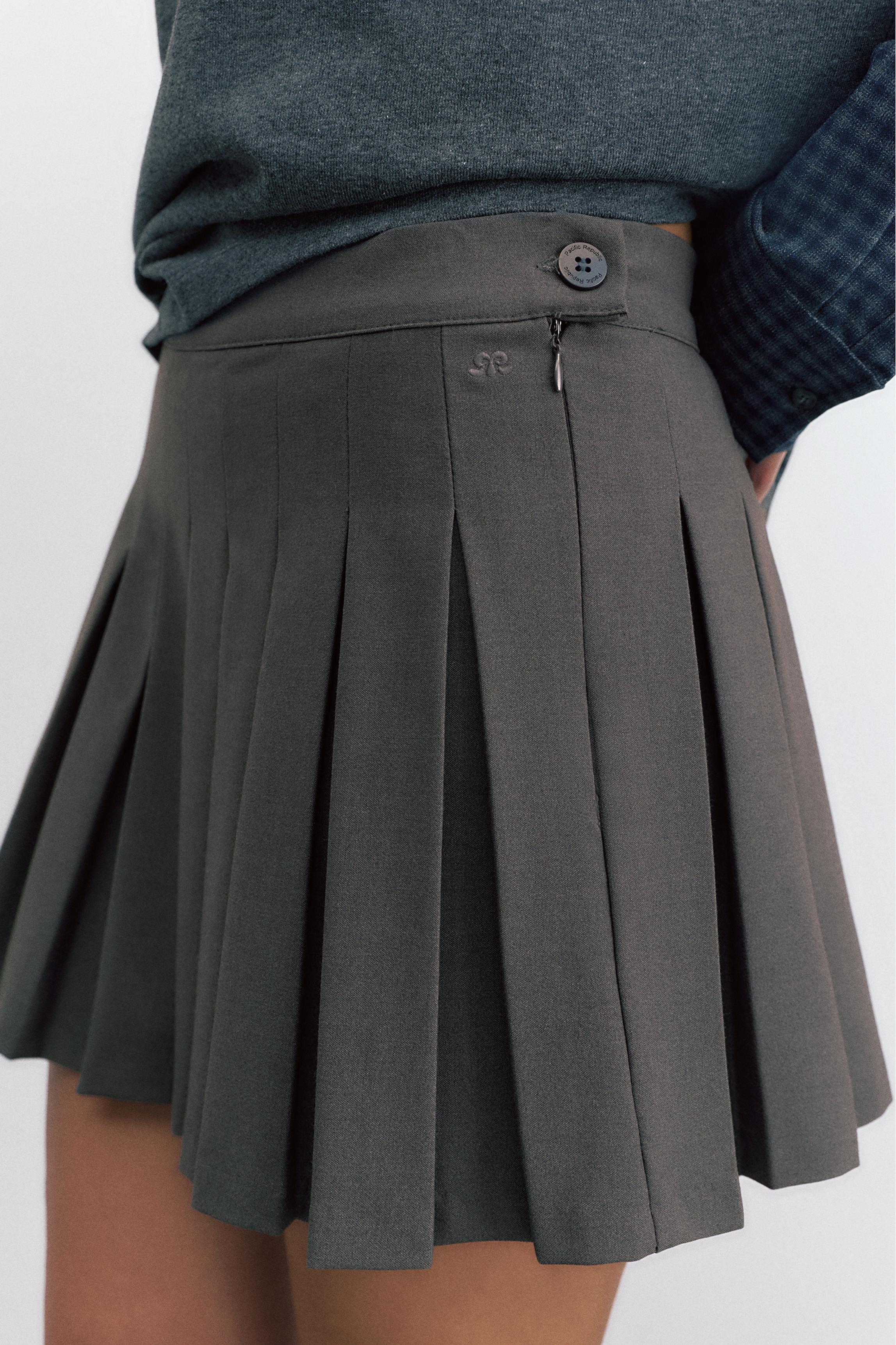 Pleated mini skirt — Grey marl