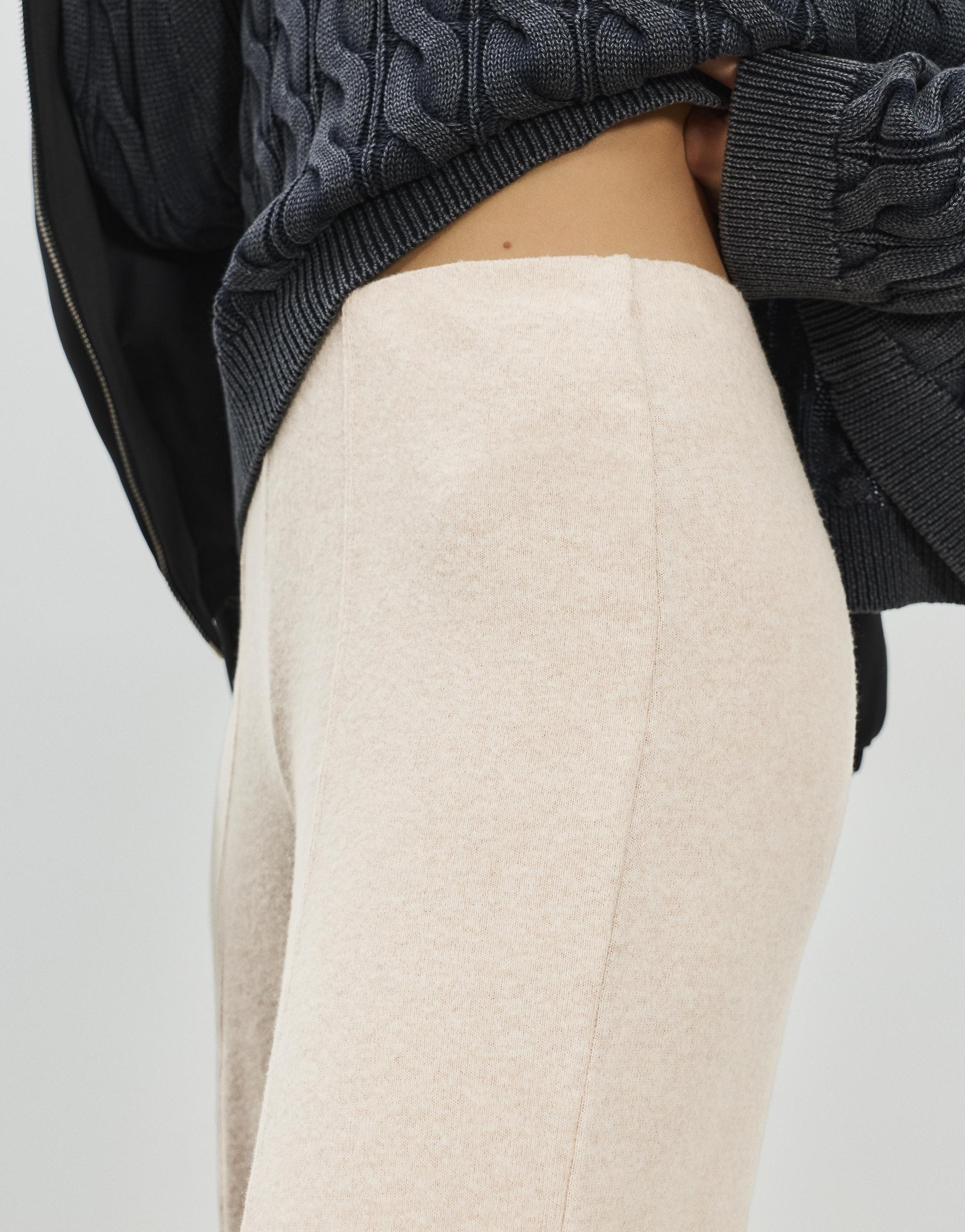 Wide-leg soft touch trousers — Ecru