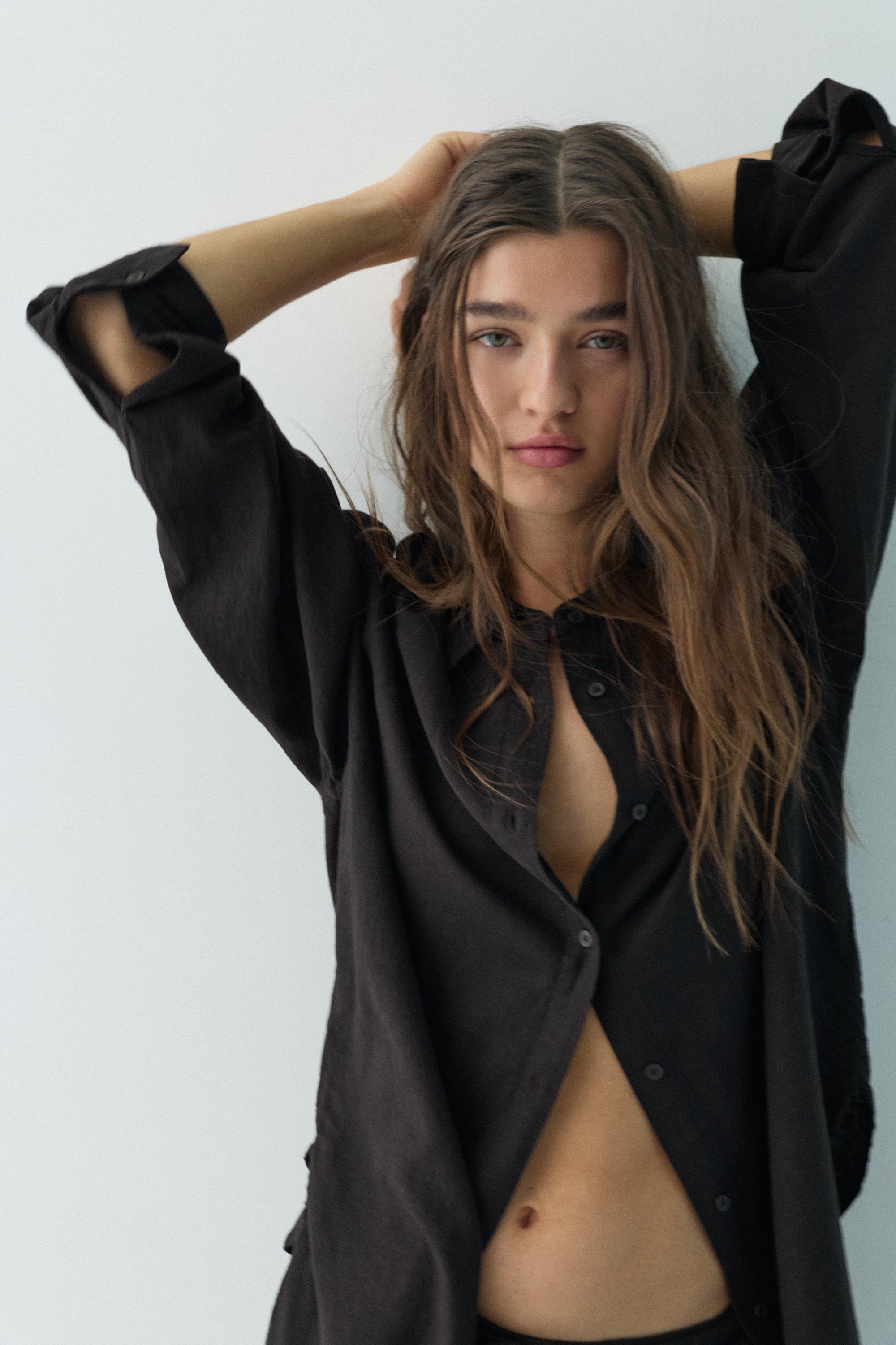 Ketenli rustik gömlek - Görsel 14