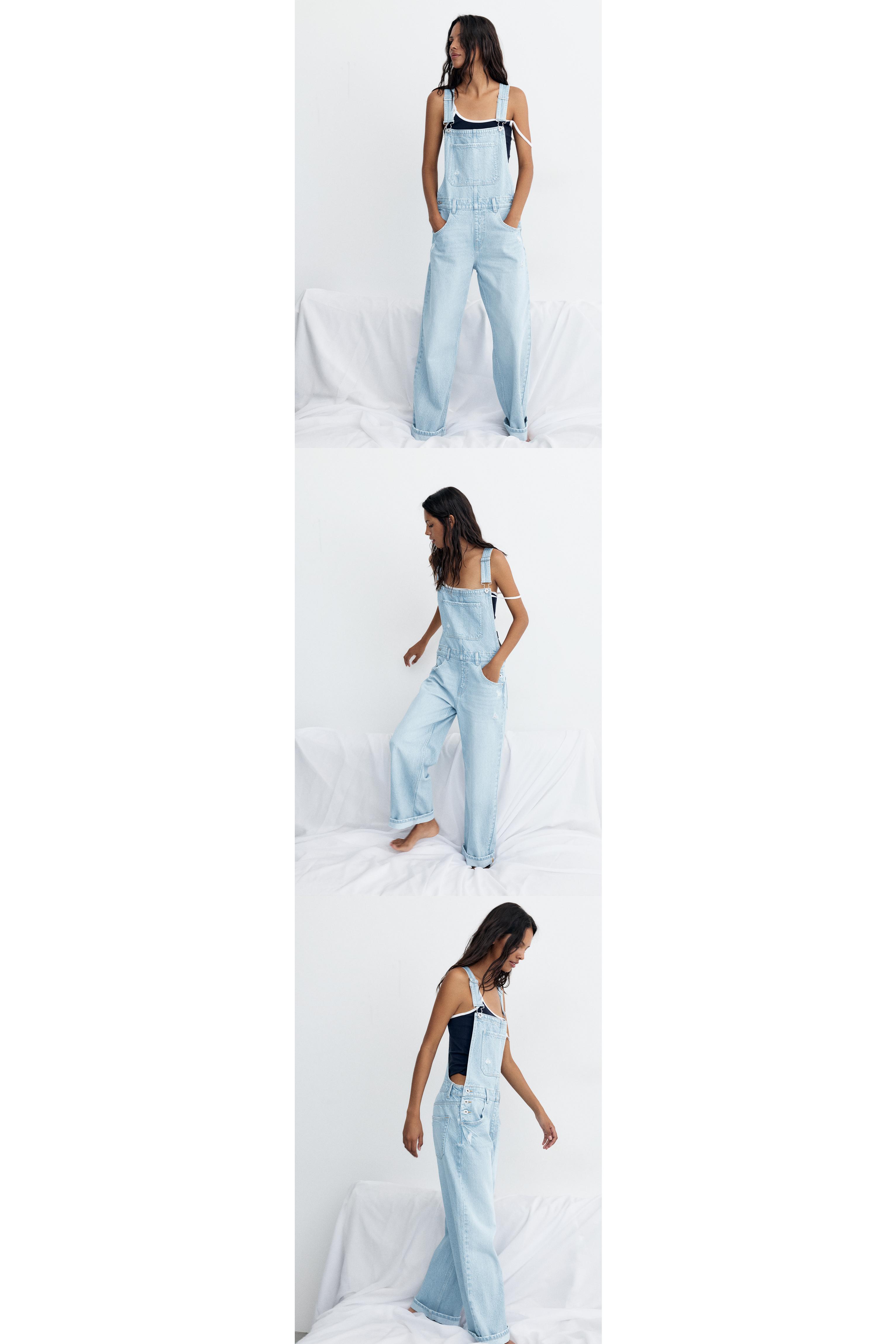 Long denim dungarees — Pale blue