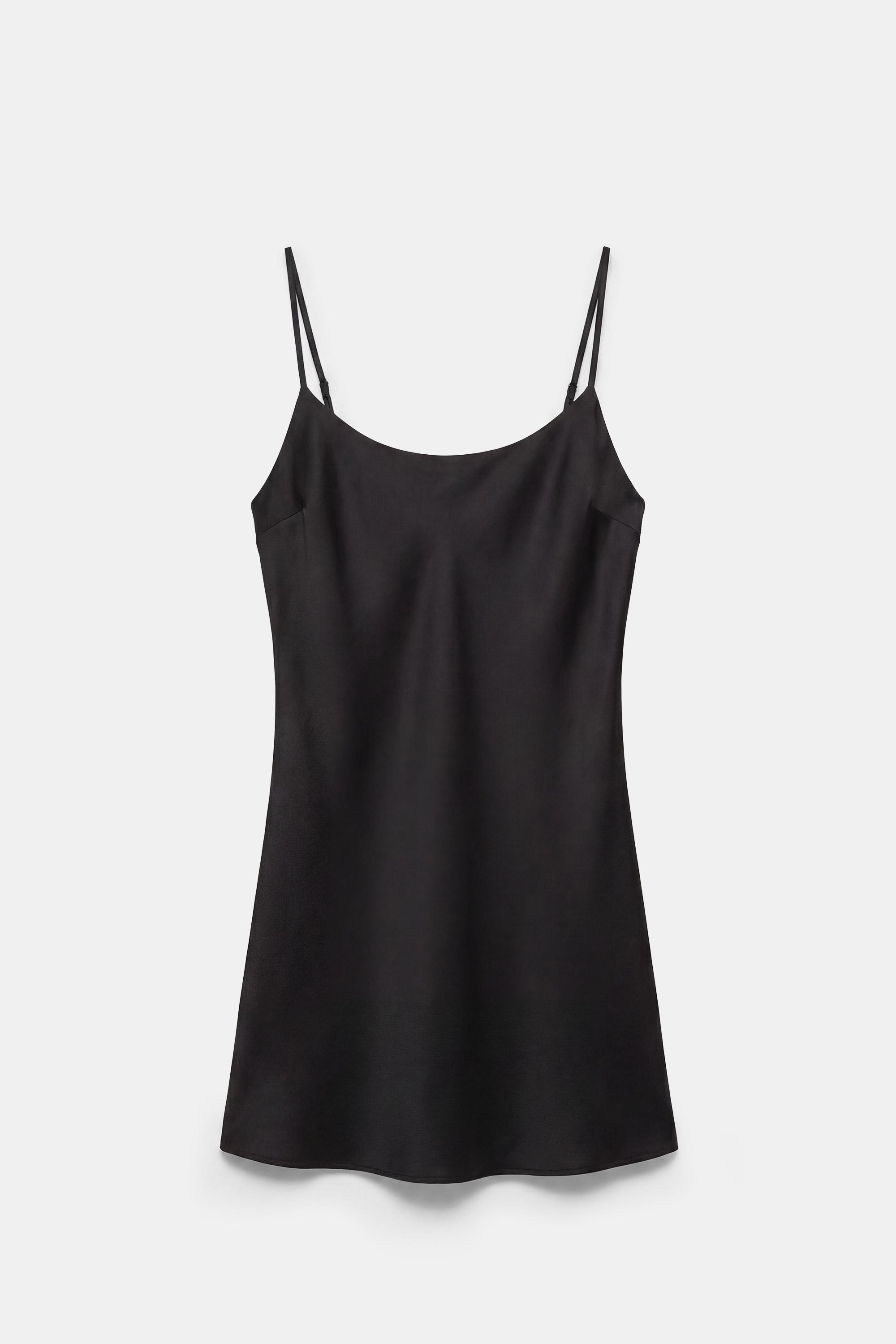 Short satin strappy dress — Black