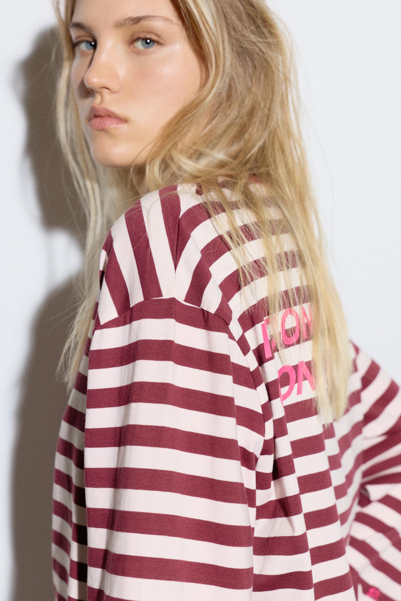 Striped long sleeve T-shirt — Pale pink