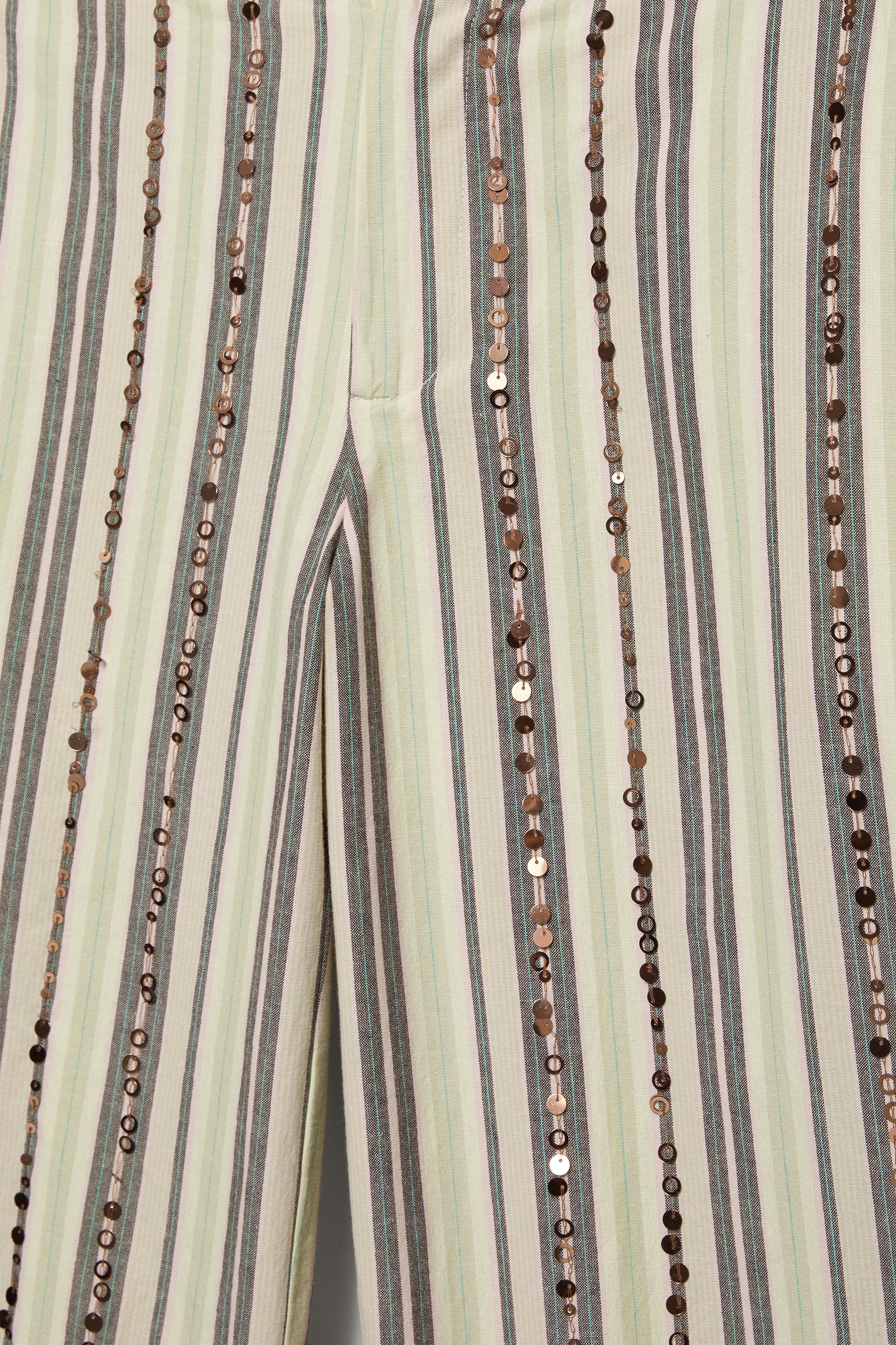 Striped sequin trousers — Brown