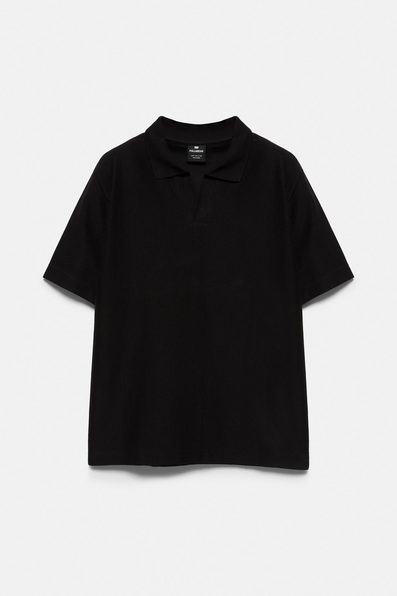 Textured short sleeve polo shirt — Black