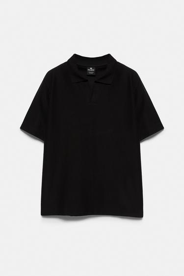 Textured short sleeve polo shirt — Black 1
