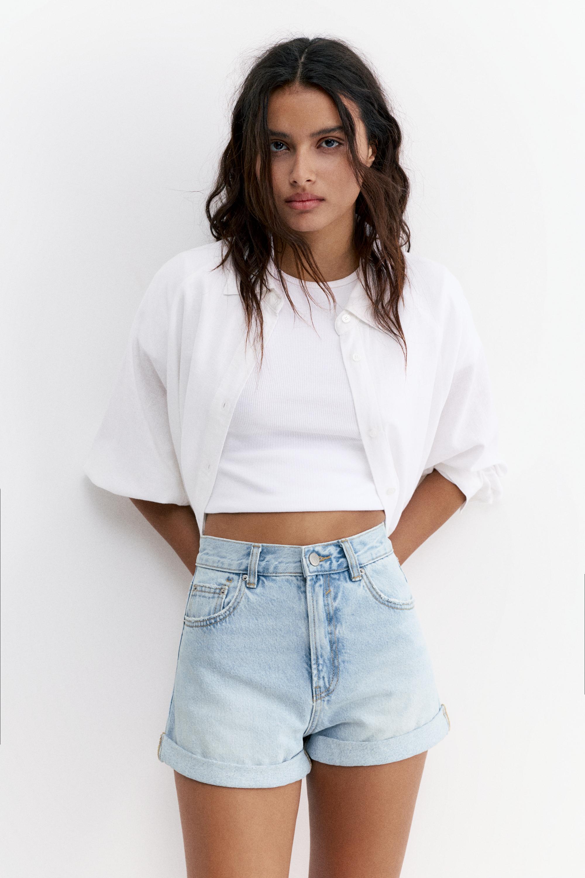Mom-Fit-Jeans-Shorts Mit Umschlag