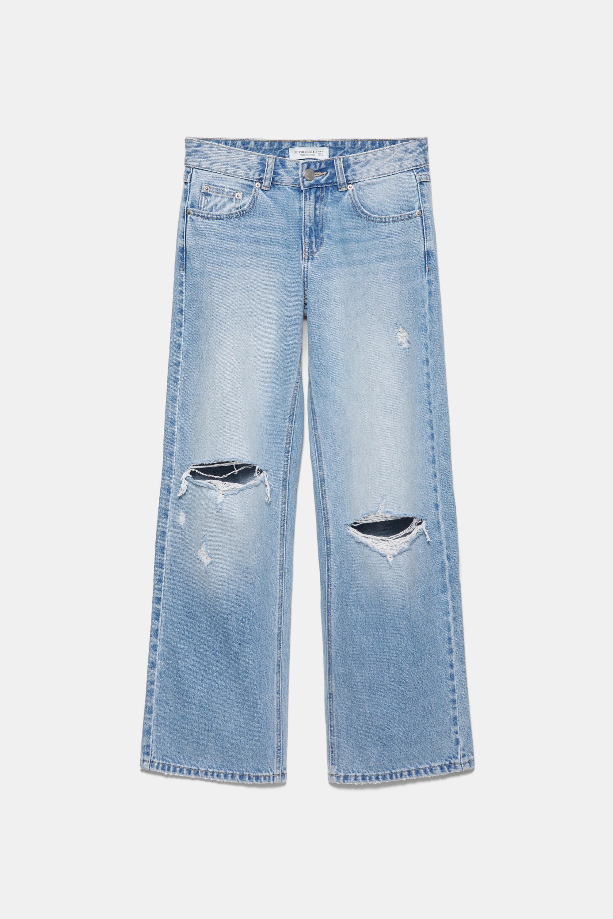 Düşük bel yırtık straight fit jean - Görsel 6