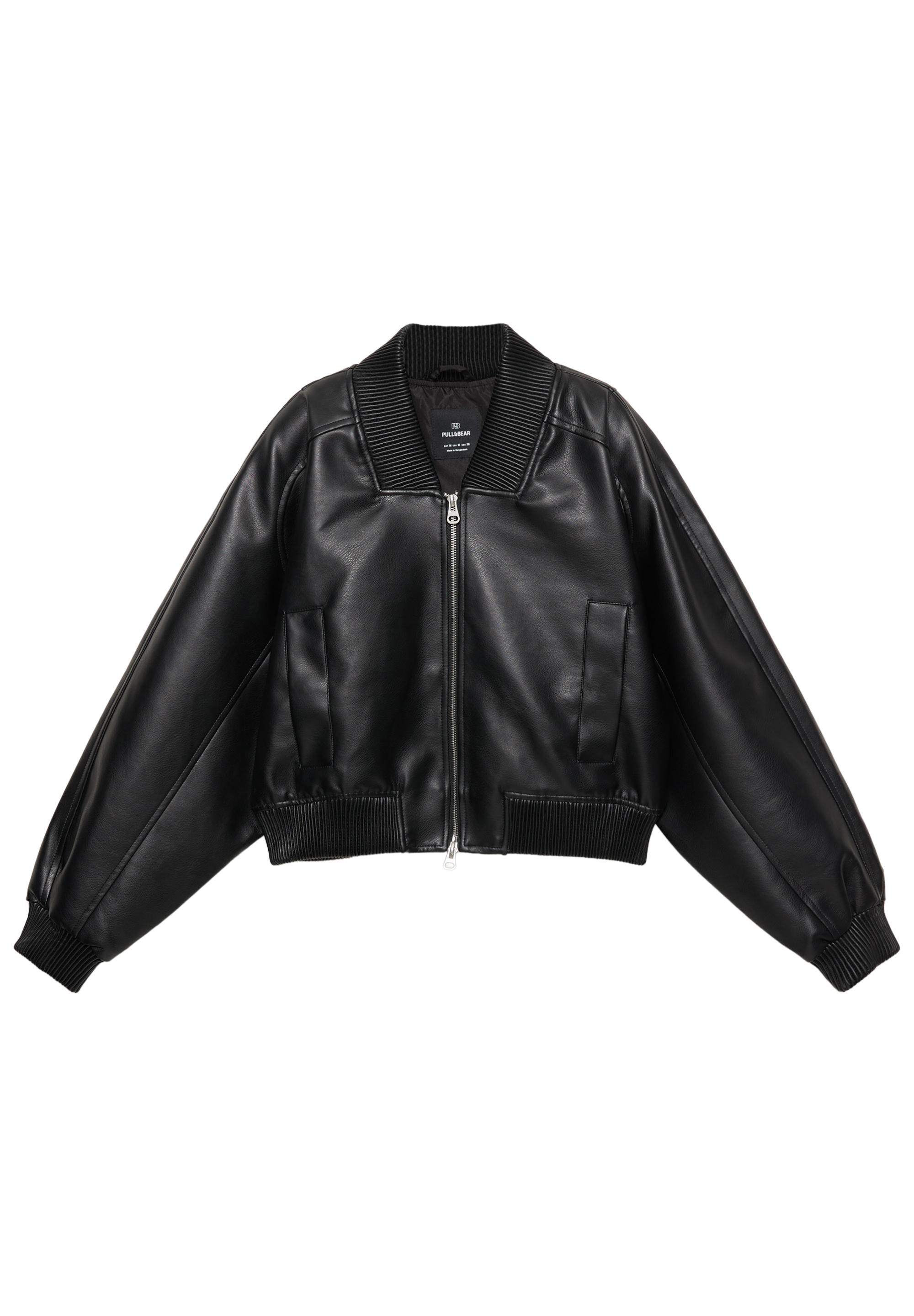 Faux leather bomber jacket