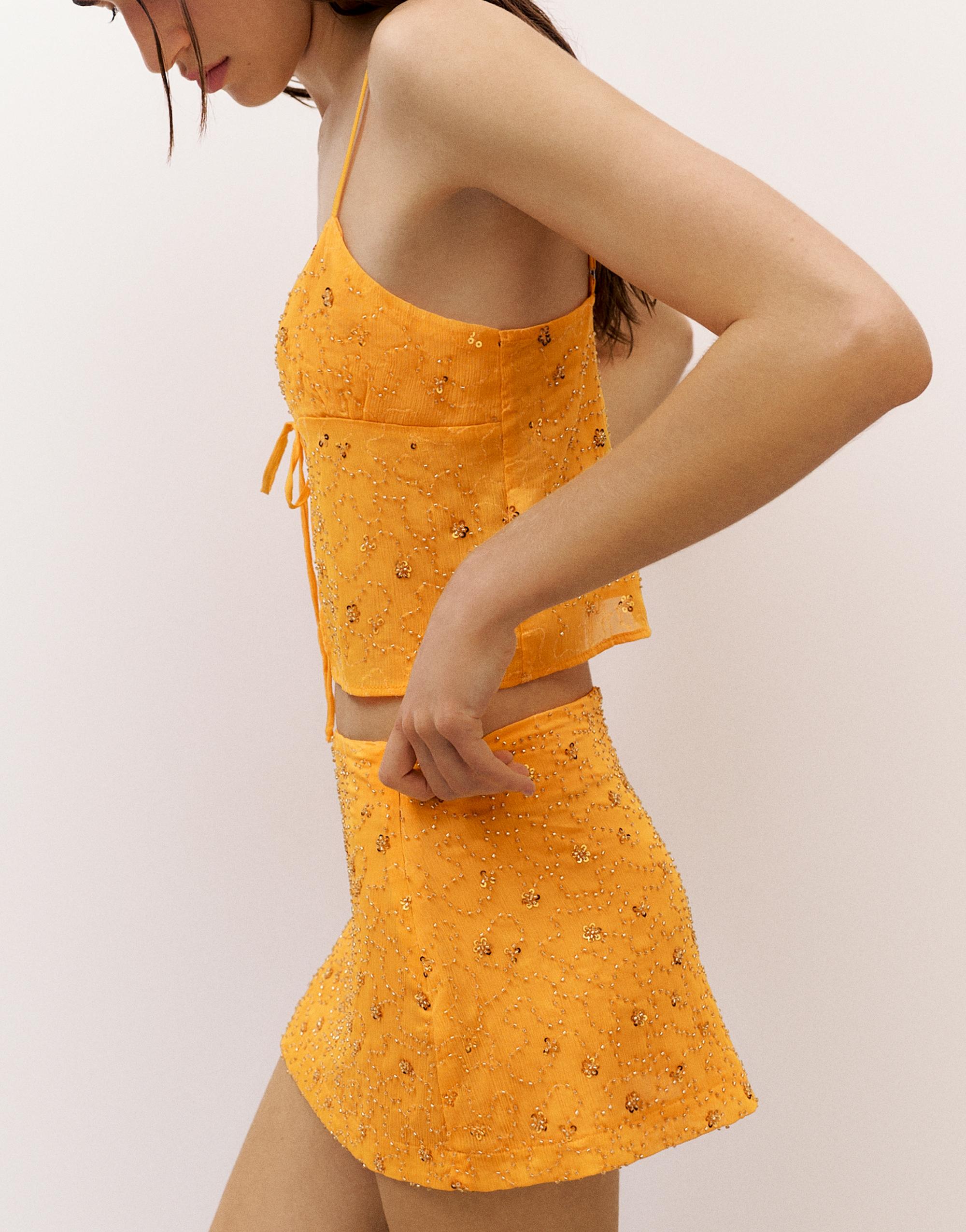 Orange sequin mini skirt — Orange
