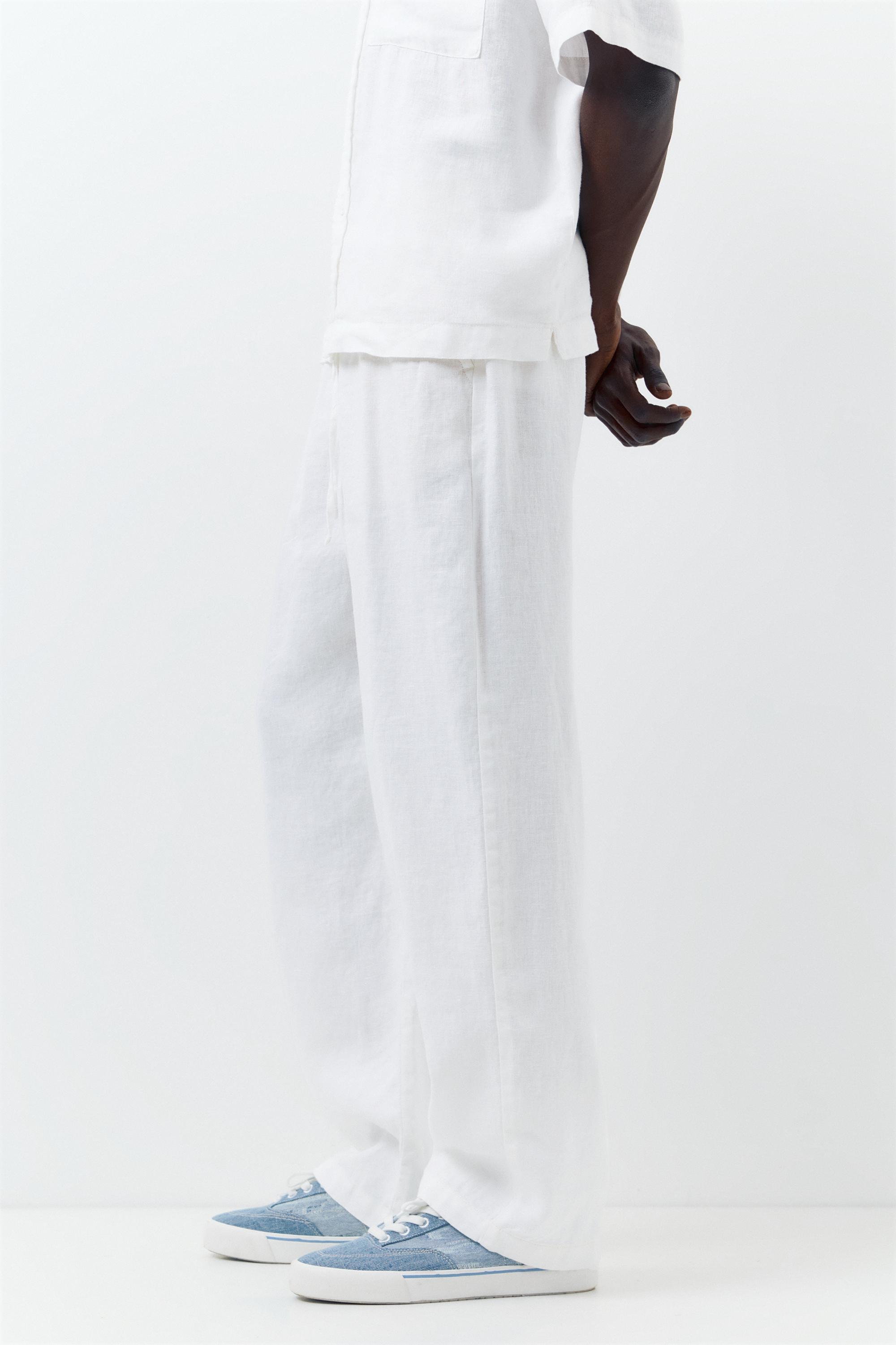 100% linen jogger trousers — White