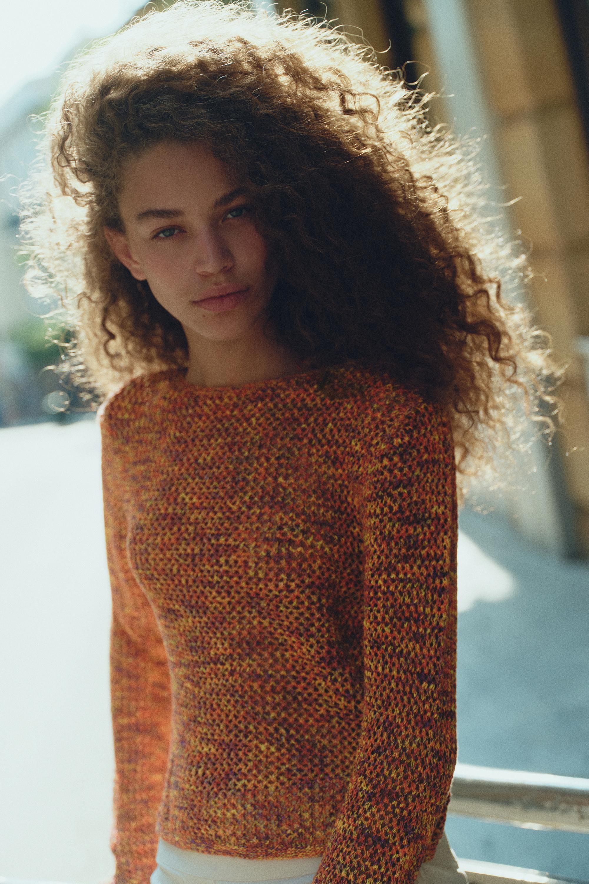 Space dye cutwork jumper — Orange