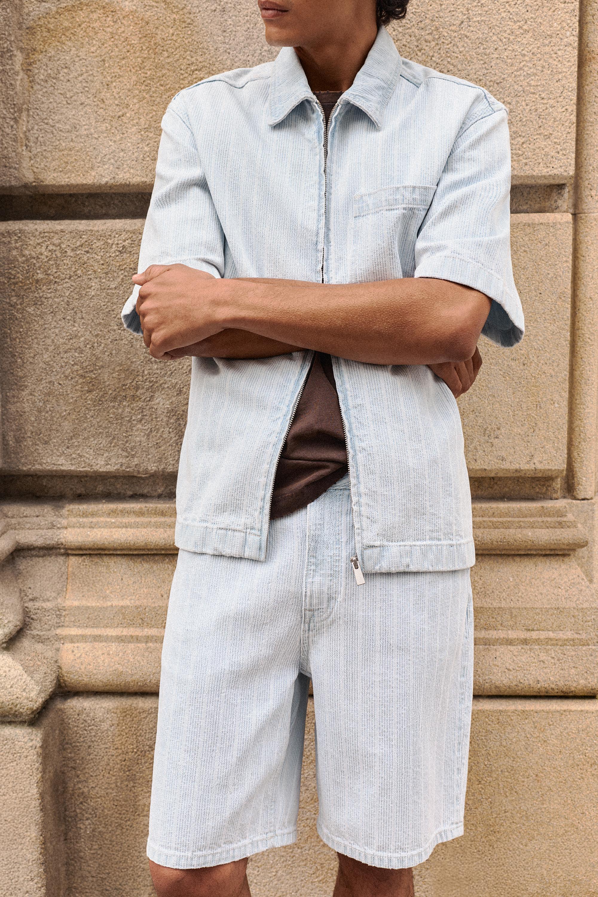 Zip-up denim shirt — Pale blue