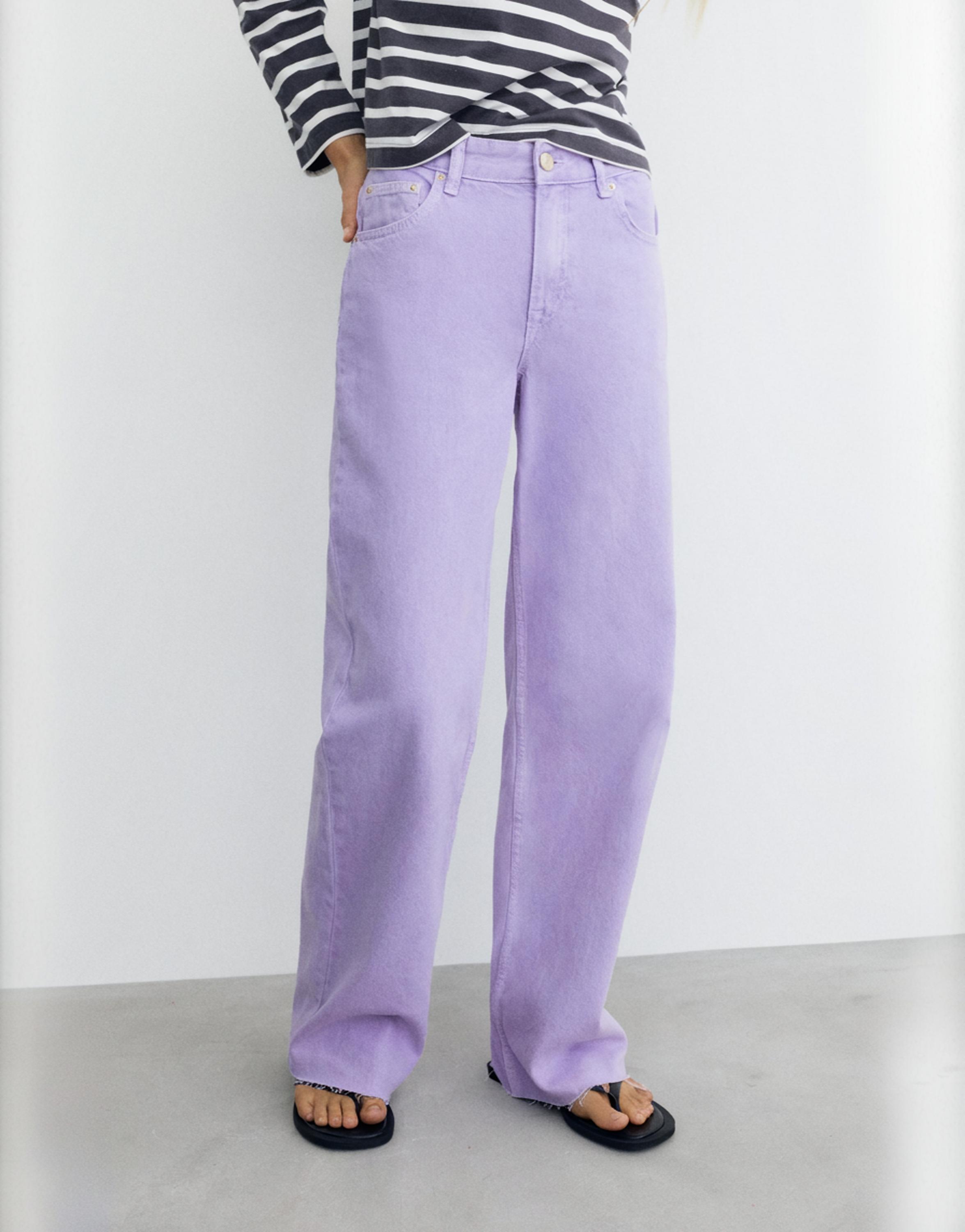 High-waist wide straight-leg jeans — Lilac