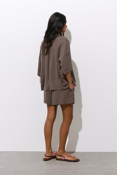 Short sleeve linen blend shirt — Pale brown 3