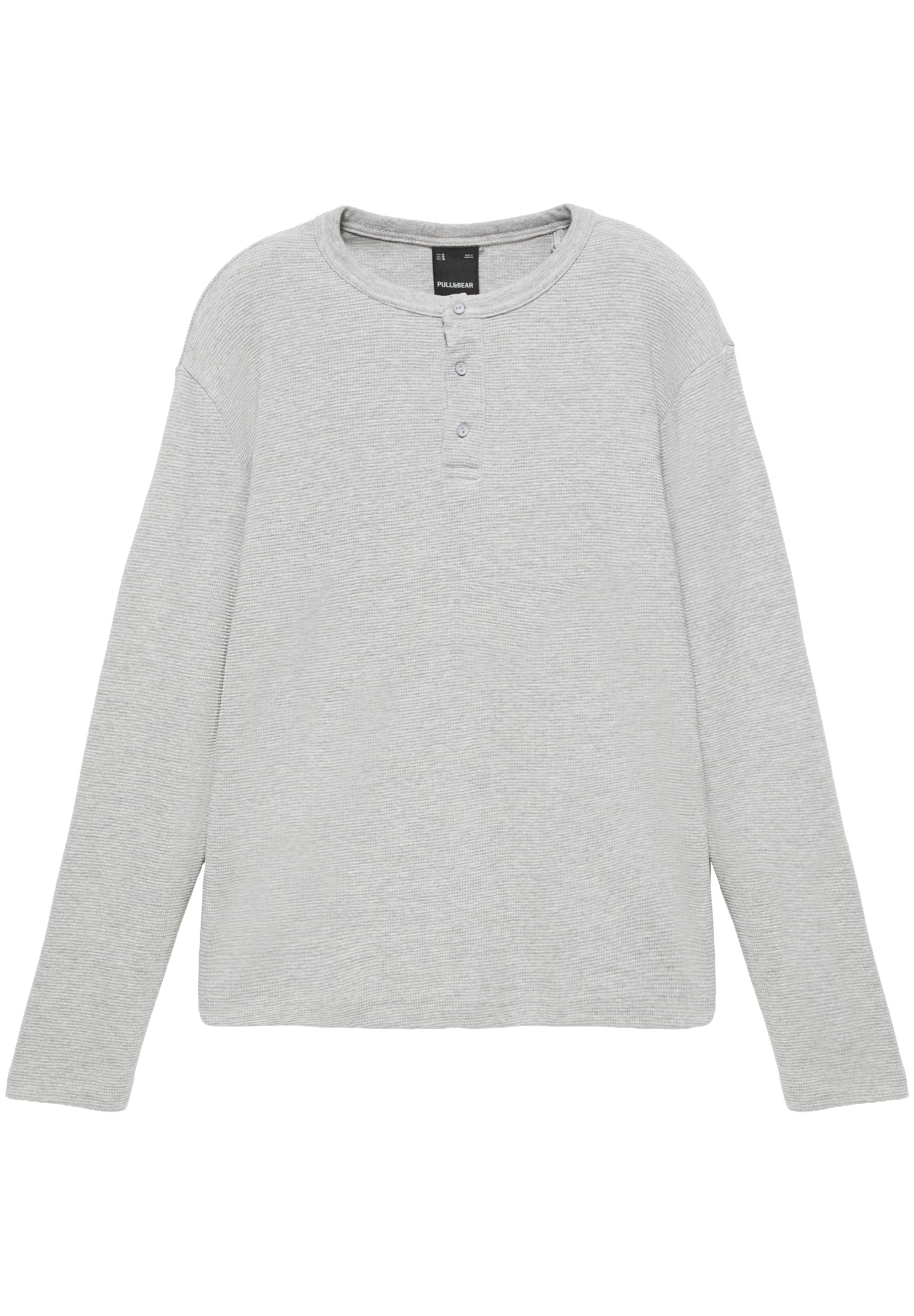 Waffle-knit long sleeve T-shirt — Pale marl