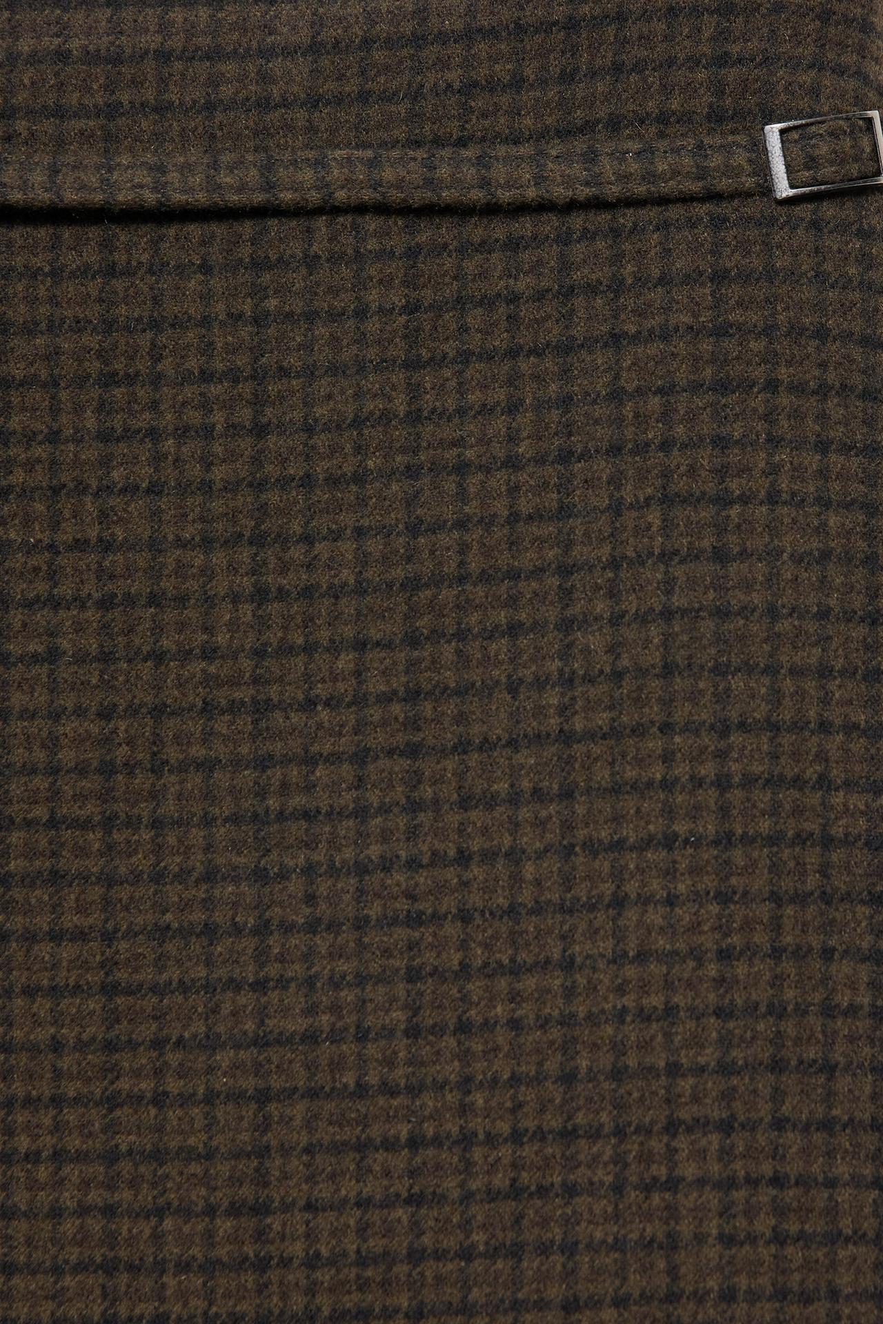 Checked midi skirt with belt — Brown
