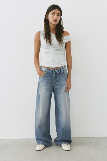 Balloon relaxed fit jeans with turned-up waistband — Greenish blue 1