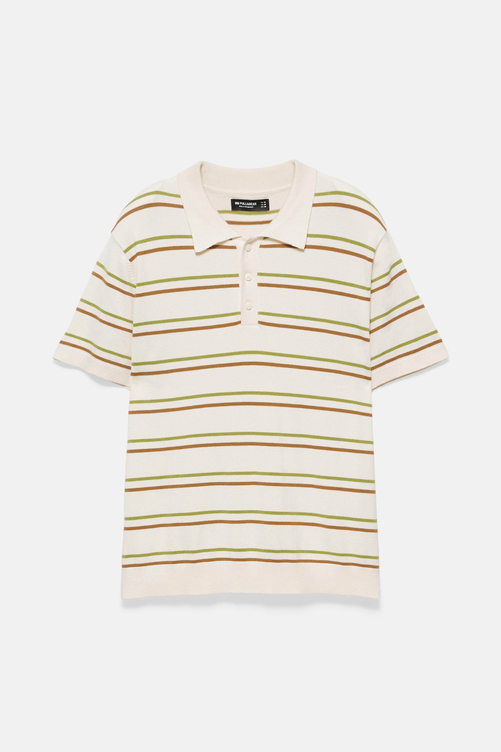 Short sleeve striped polo shirt — Sand