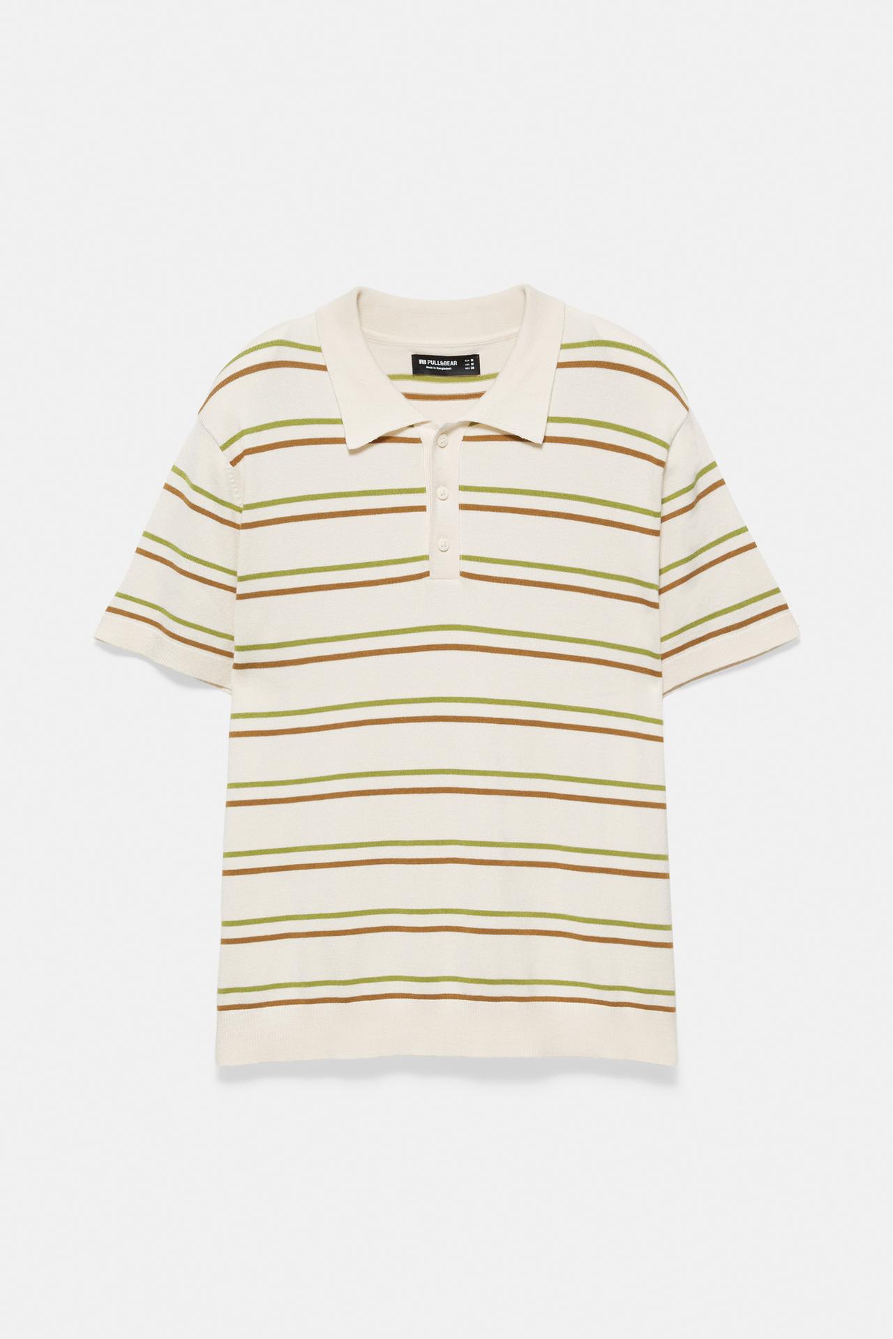Short sleeve striped polo shirt — Sand