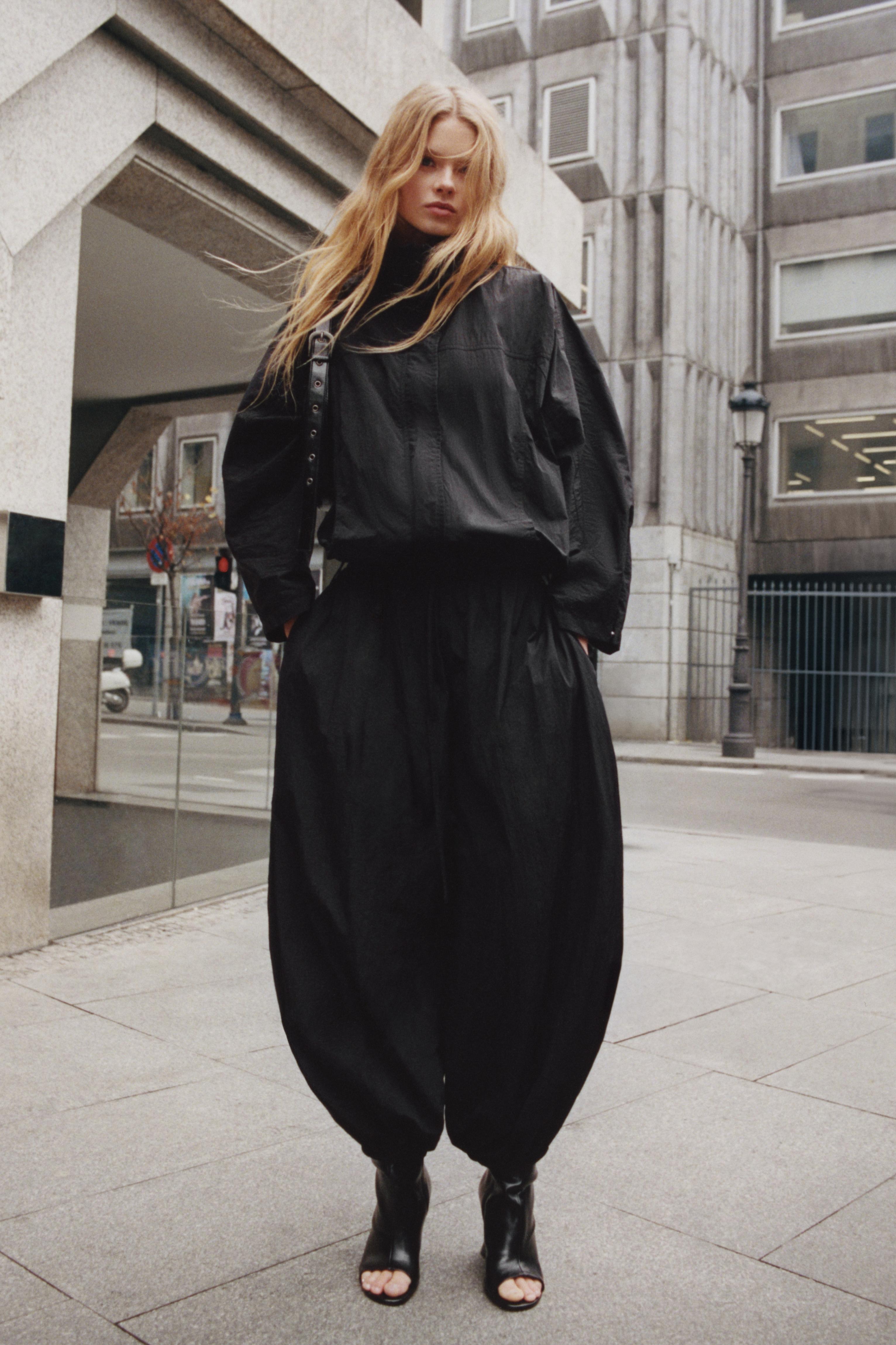 Nylon-effect sarouel trousers — Black