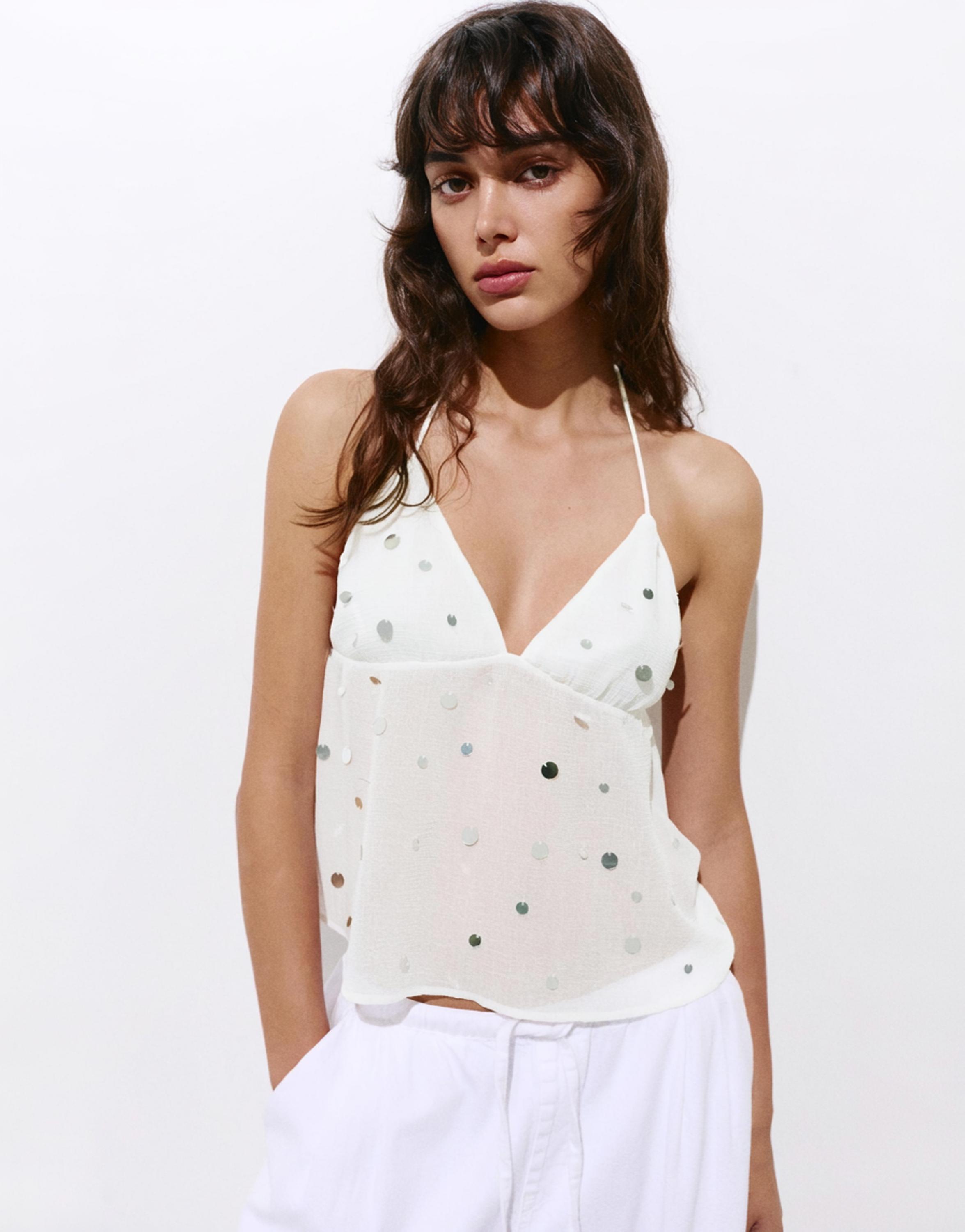 Mirror halter top — White