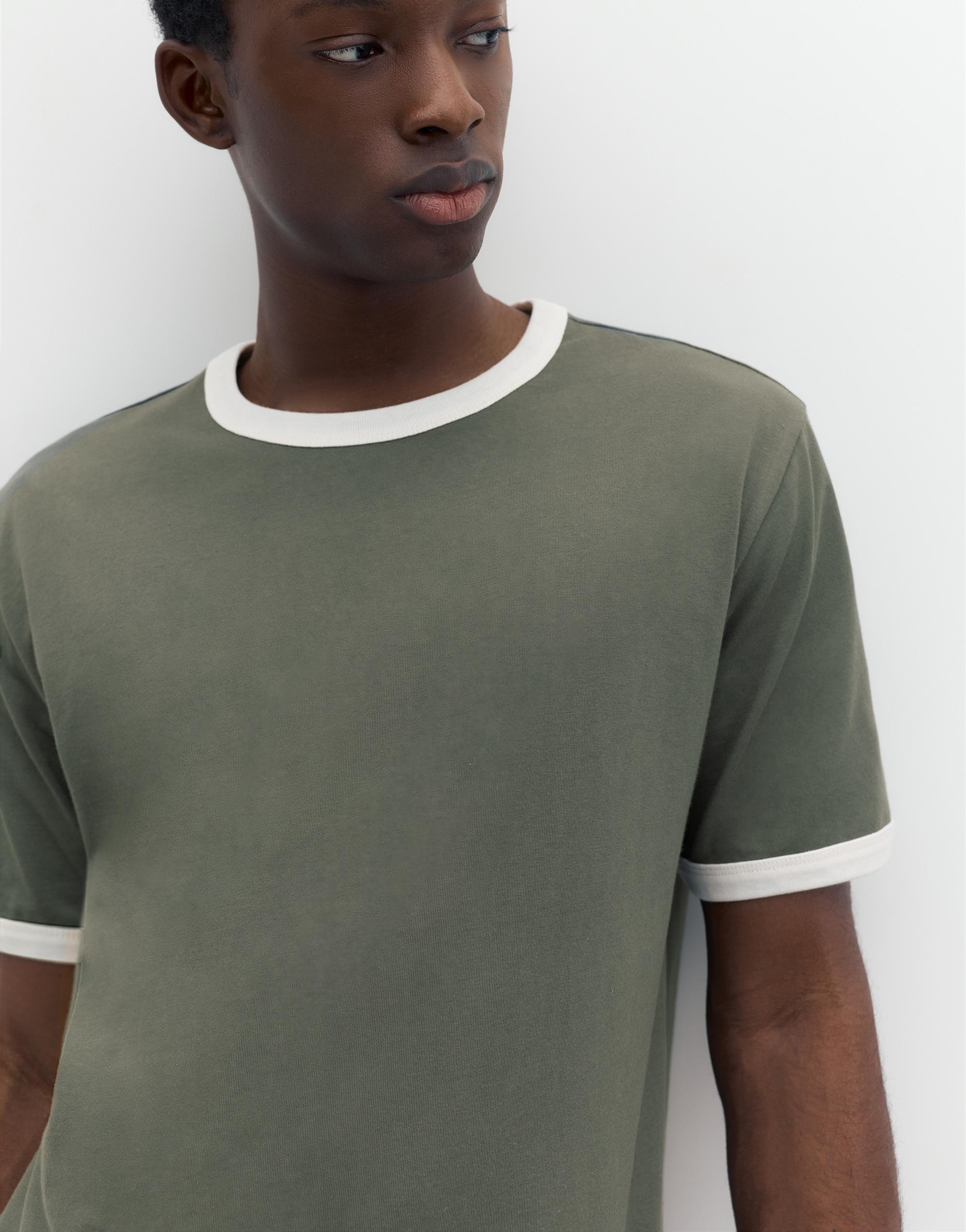 Contrast trim T-shirt — Khaki